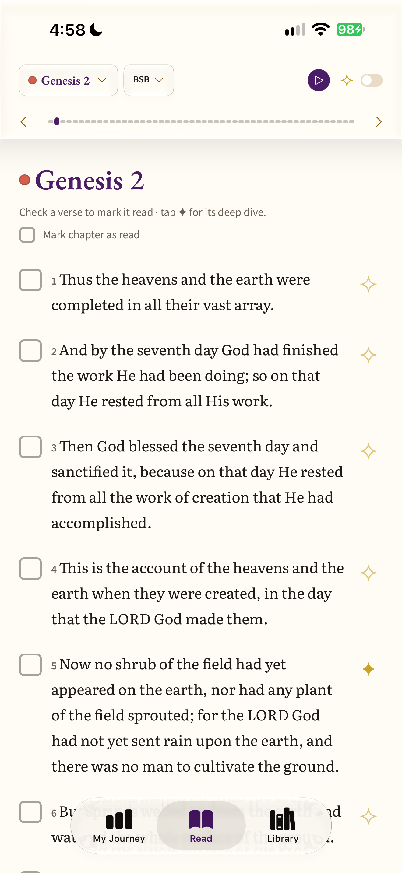 Verse checklist reader