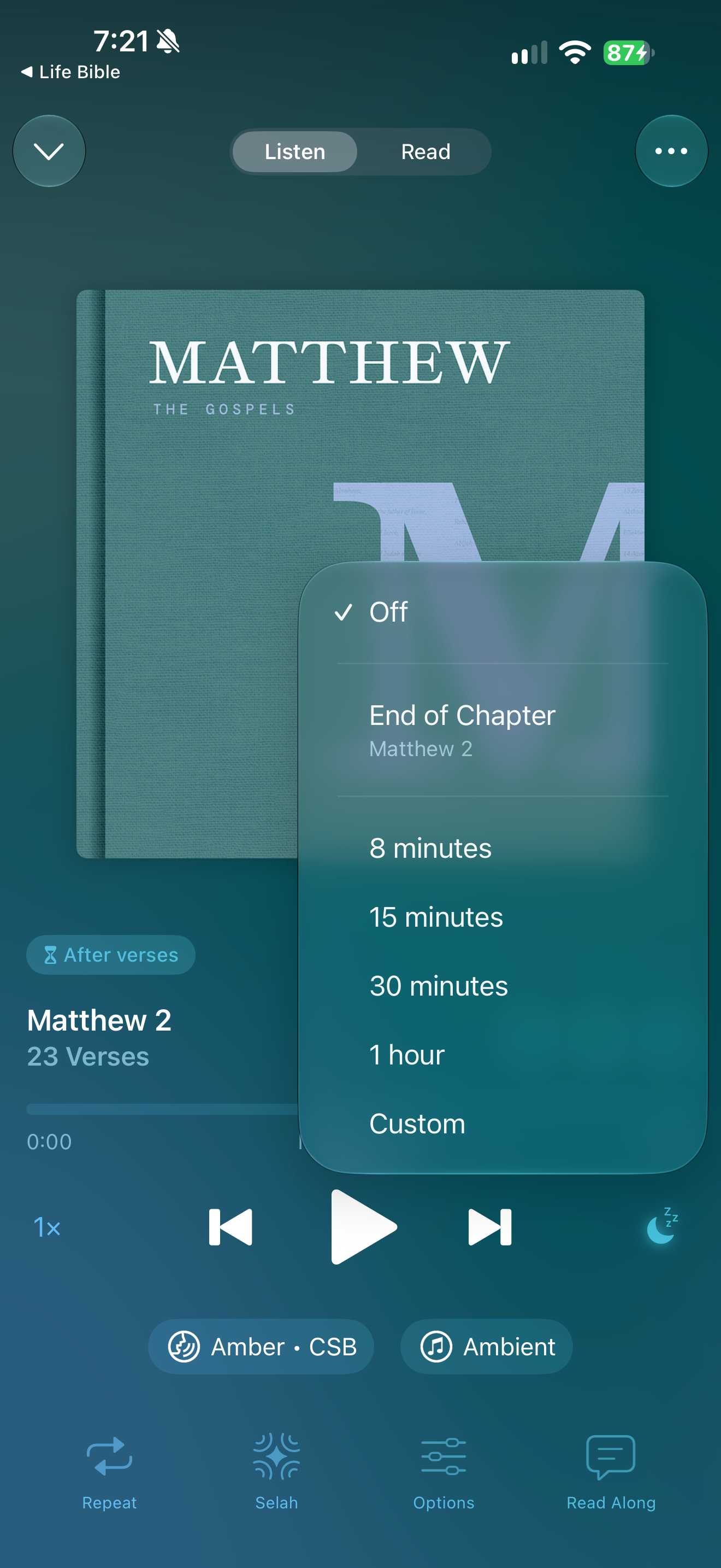 Sleep timer menu