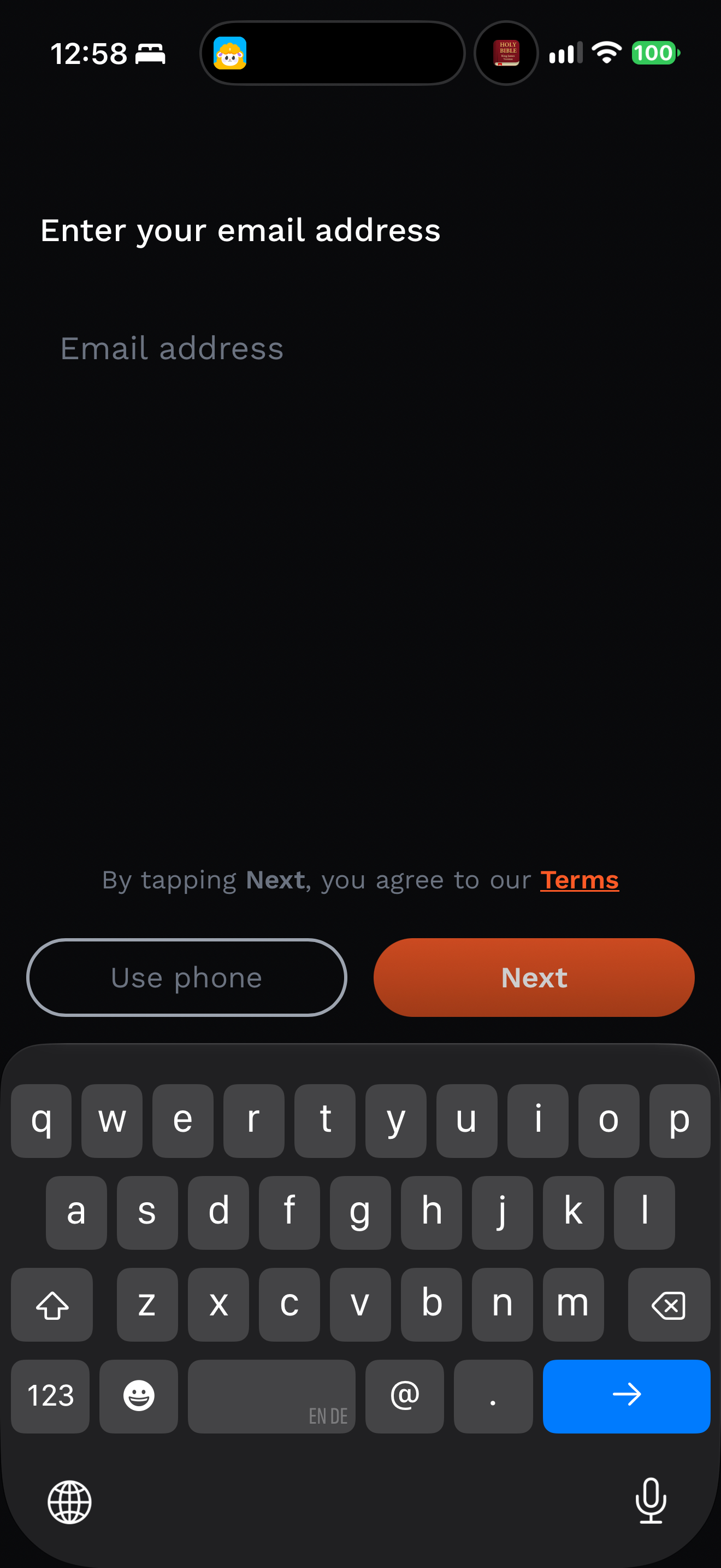 Email sign-in entry