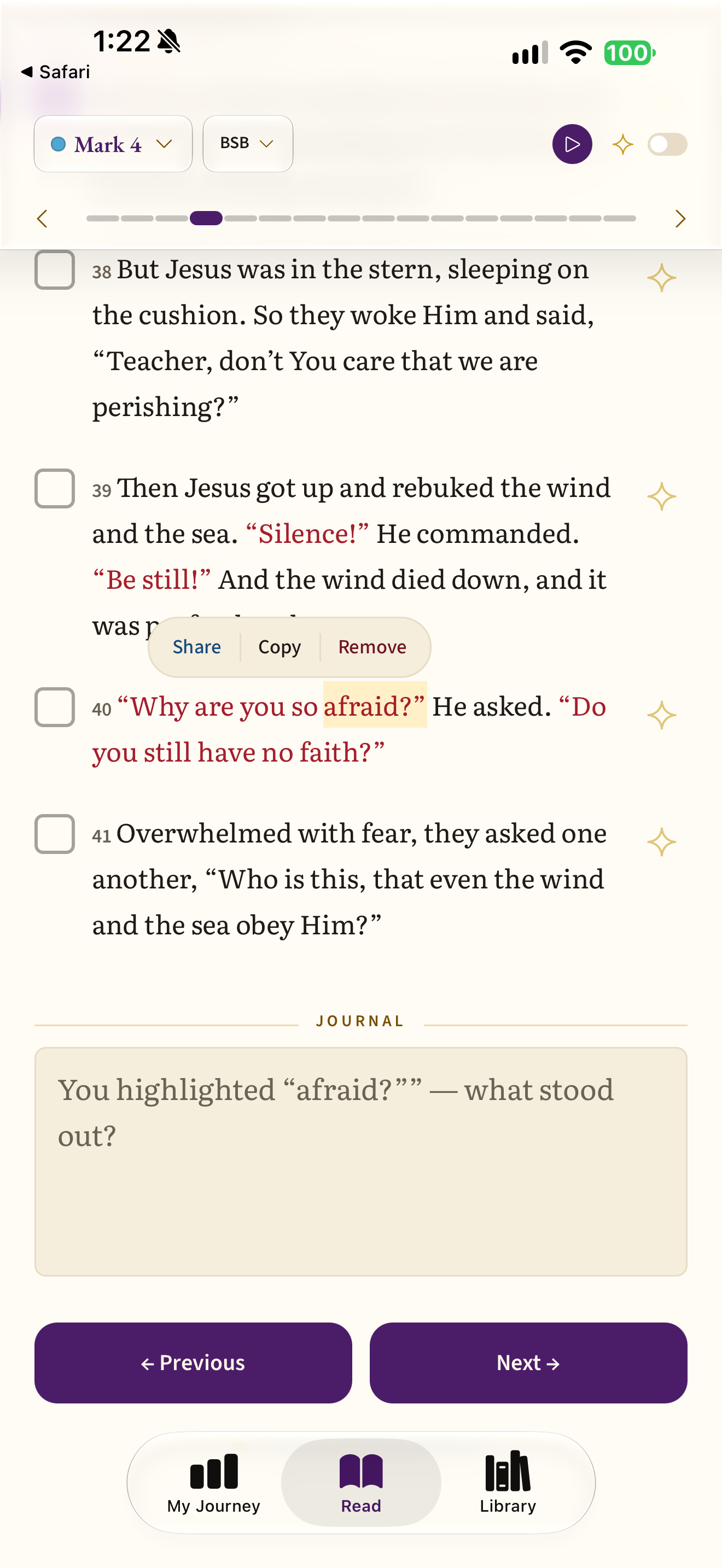 Highlighted word action menu