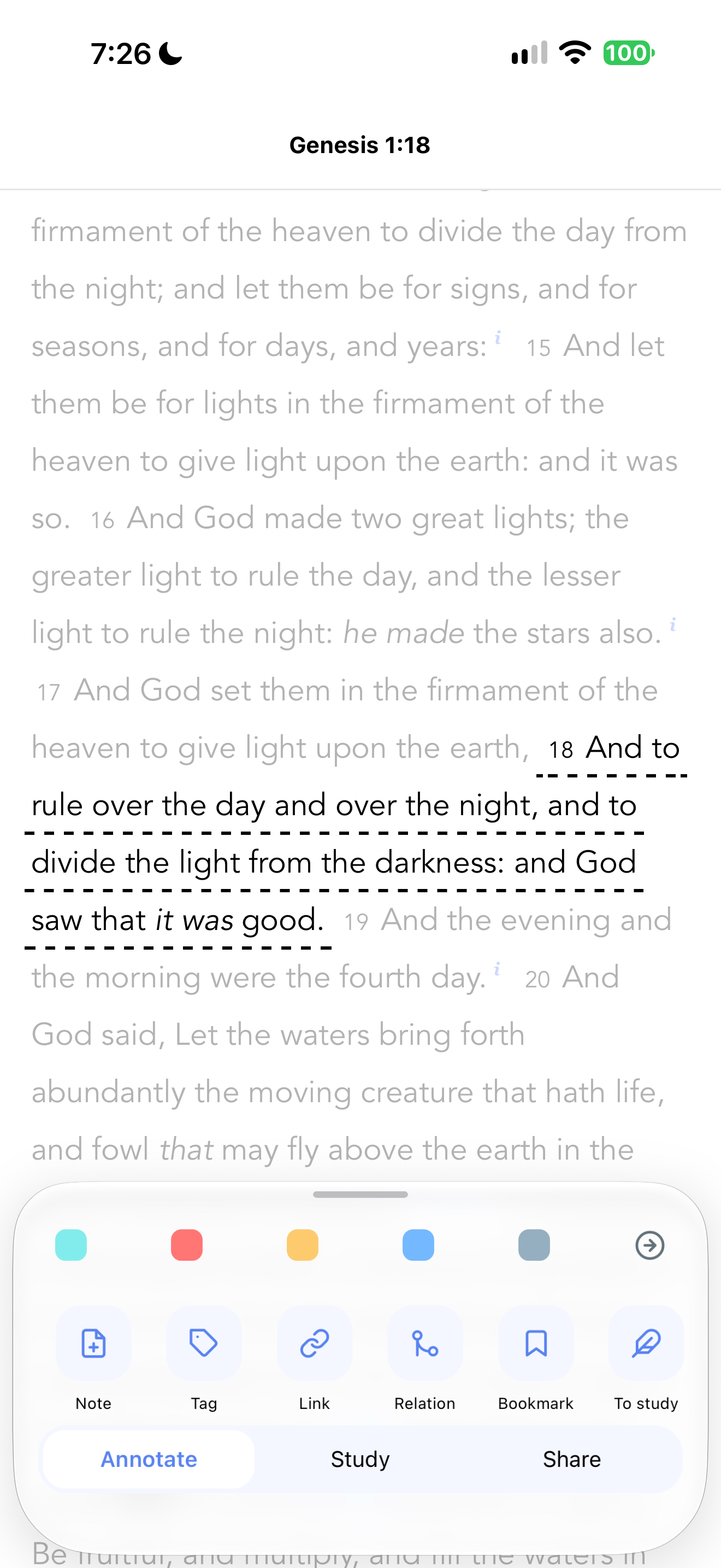 Bible Strong annotation actions