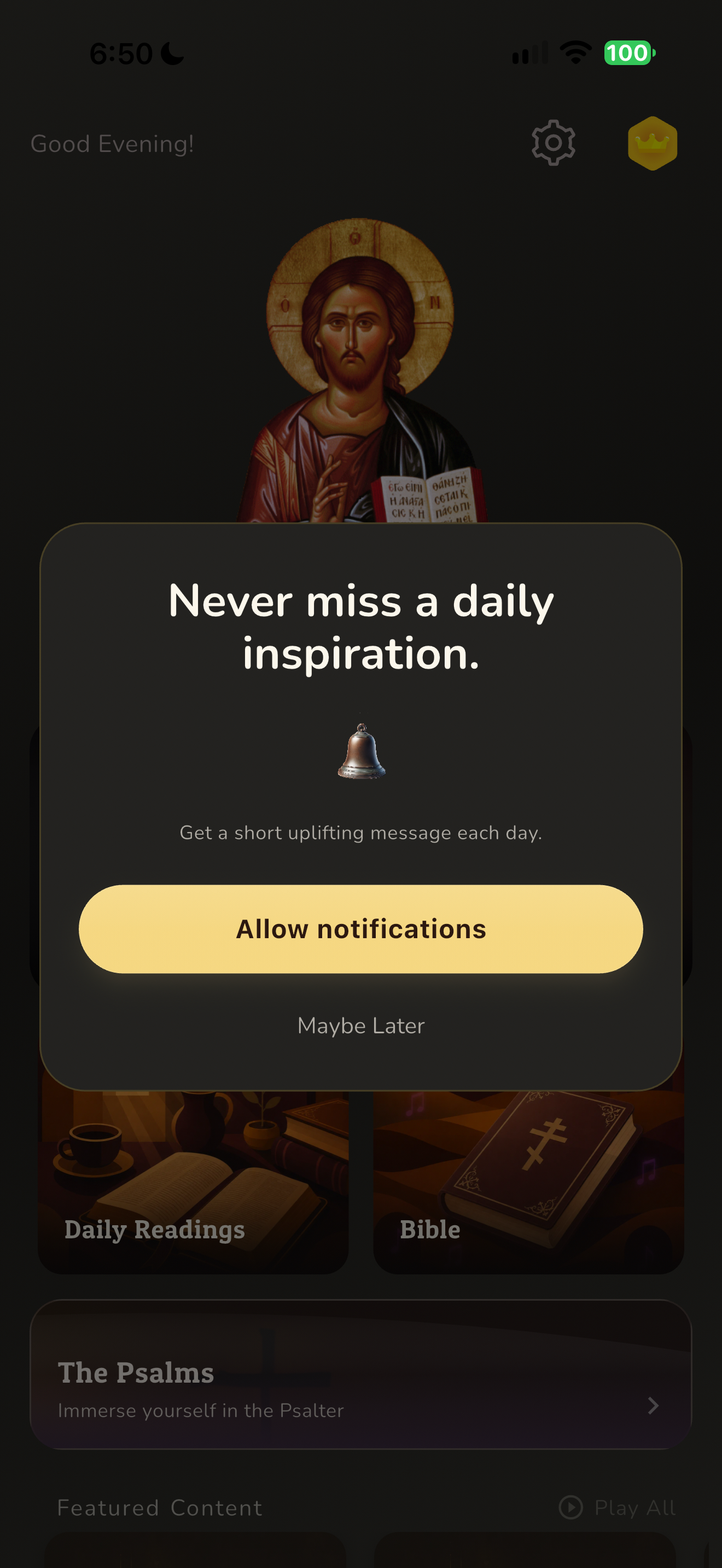 Daily inspiration notification offer