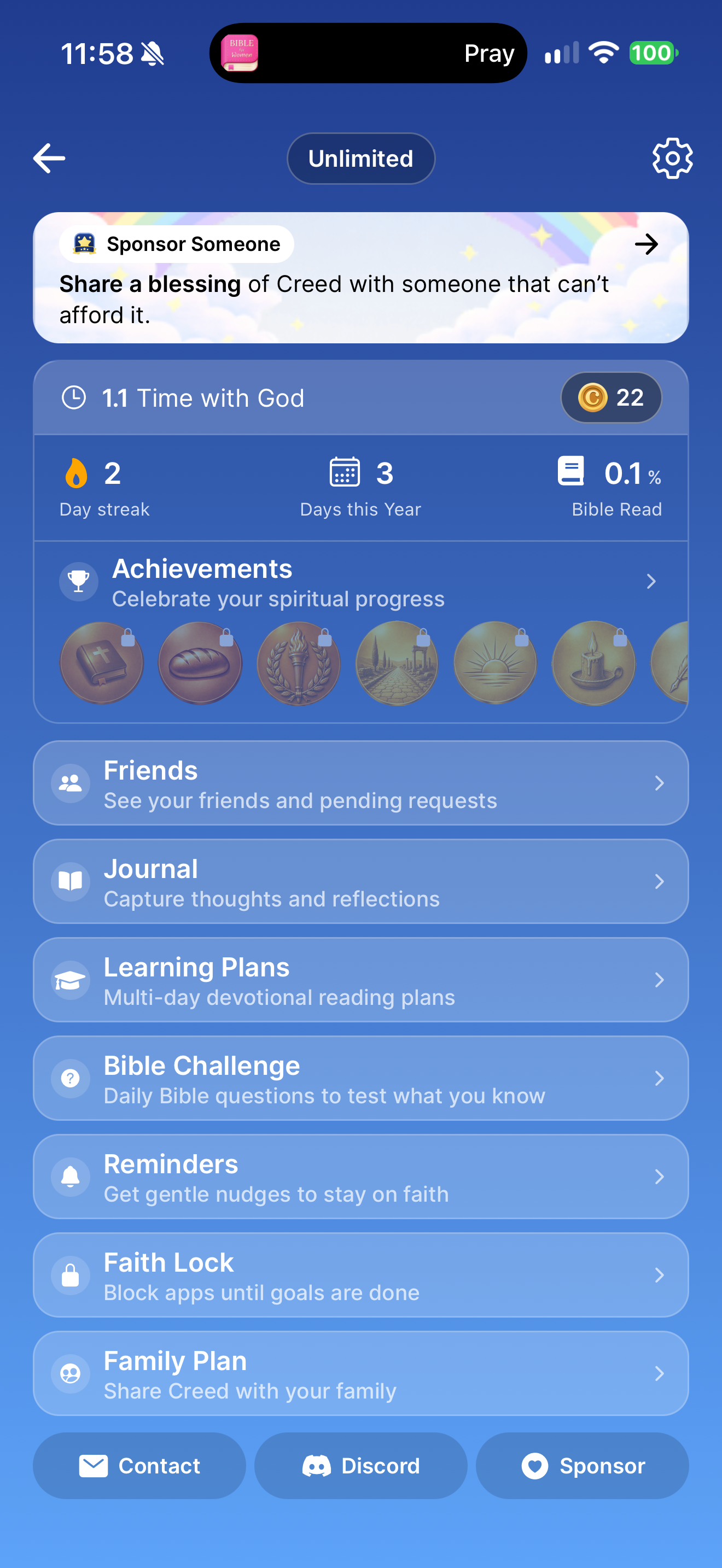 Profile with Contact, Discord and Sponsor
