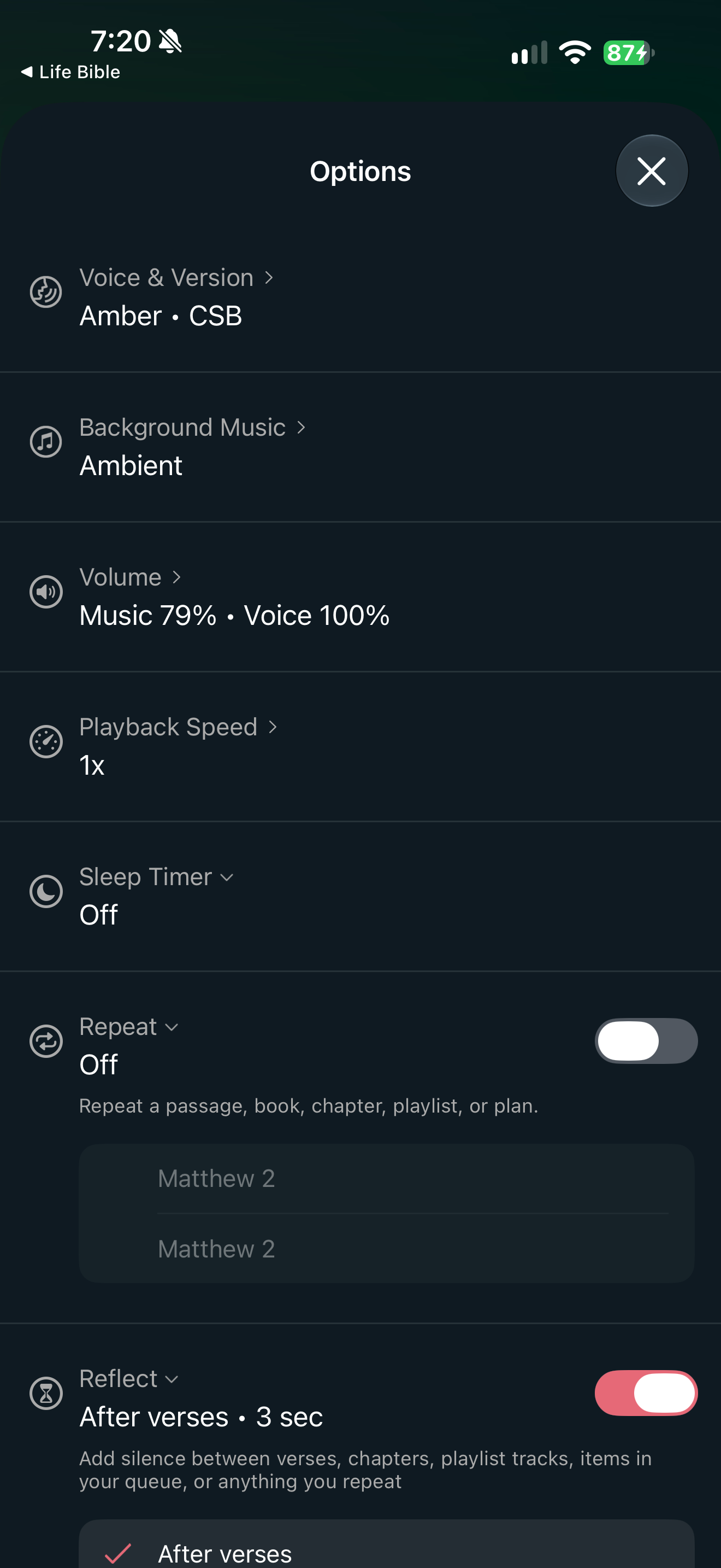 Listening options