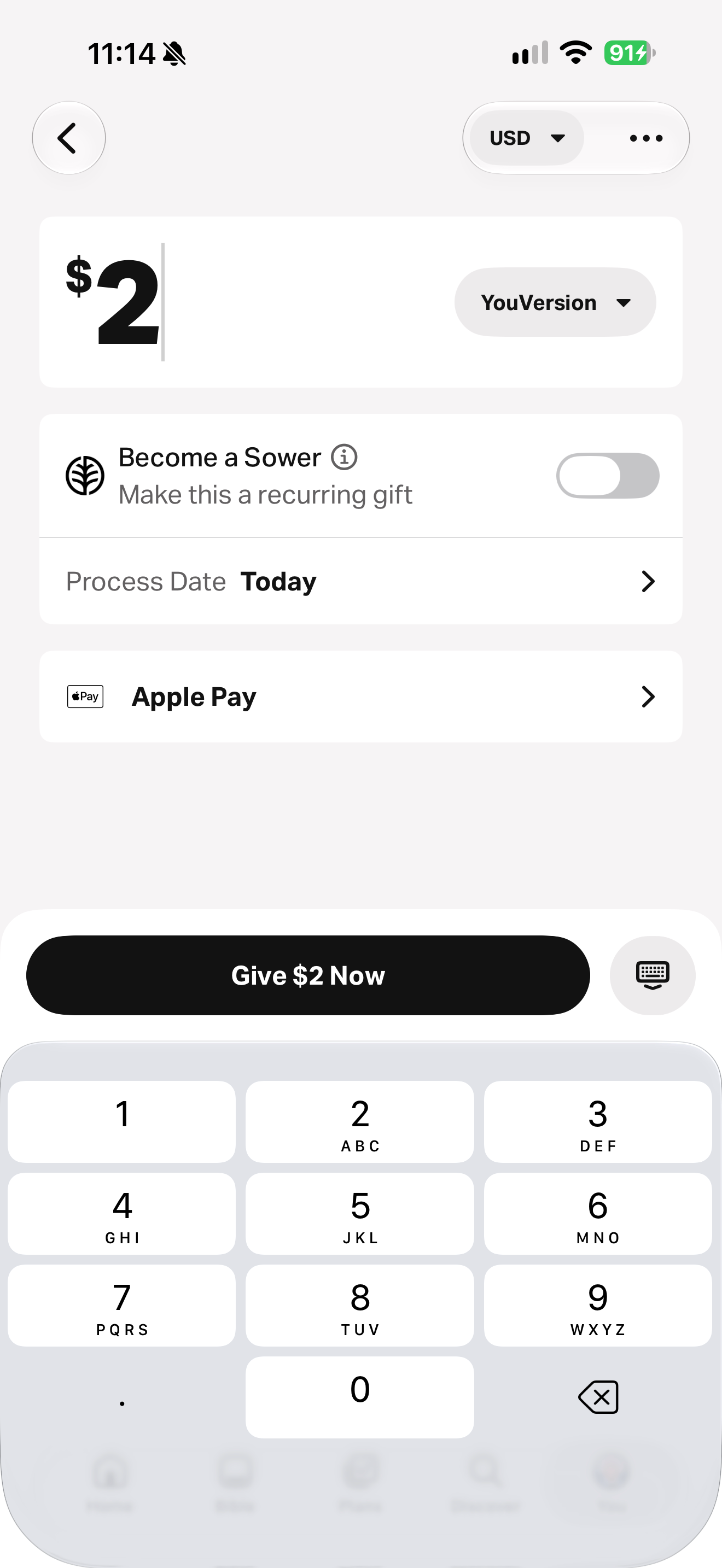 Gift amount button label