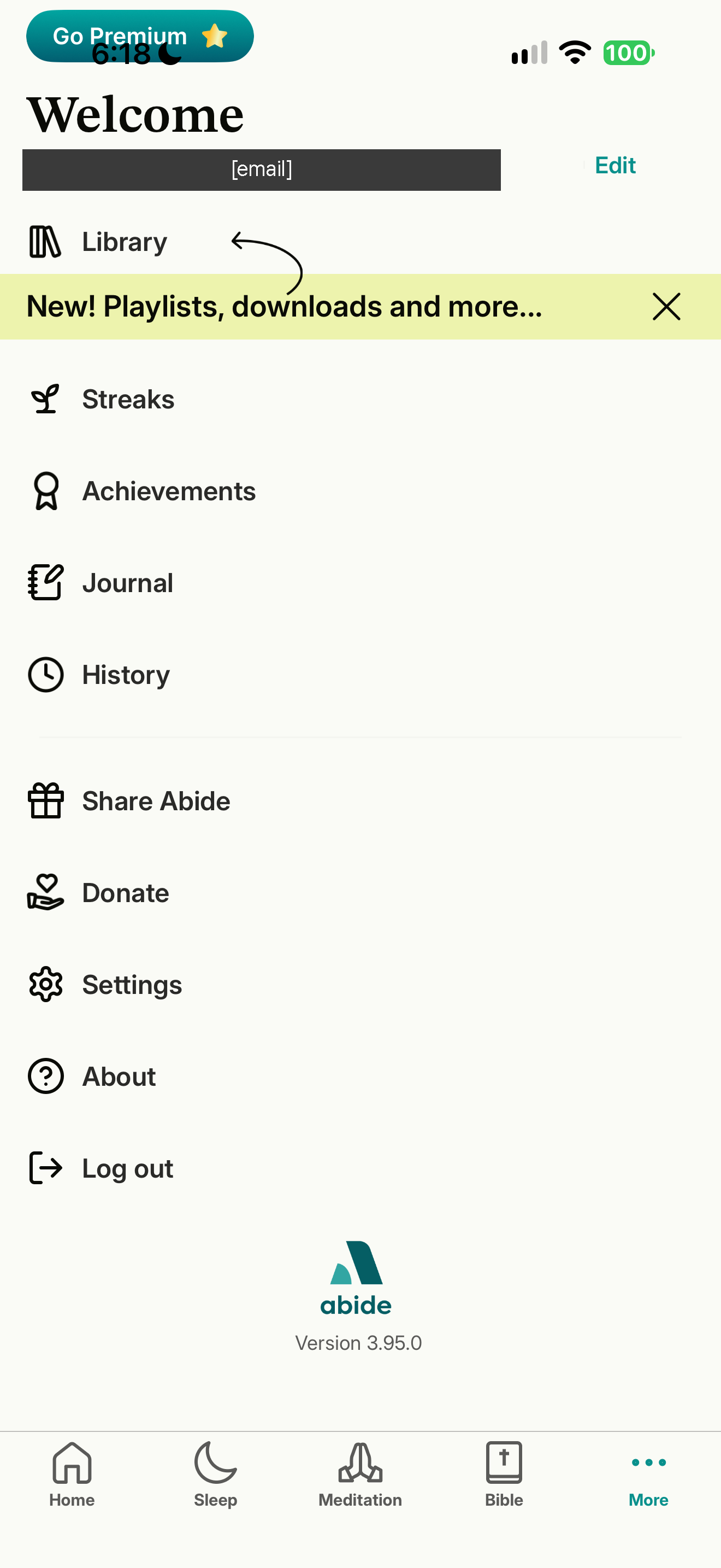 More tab, scrolled