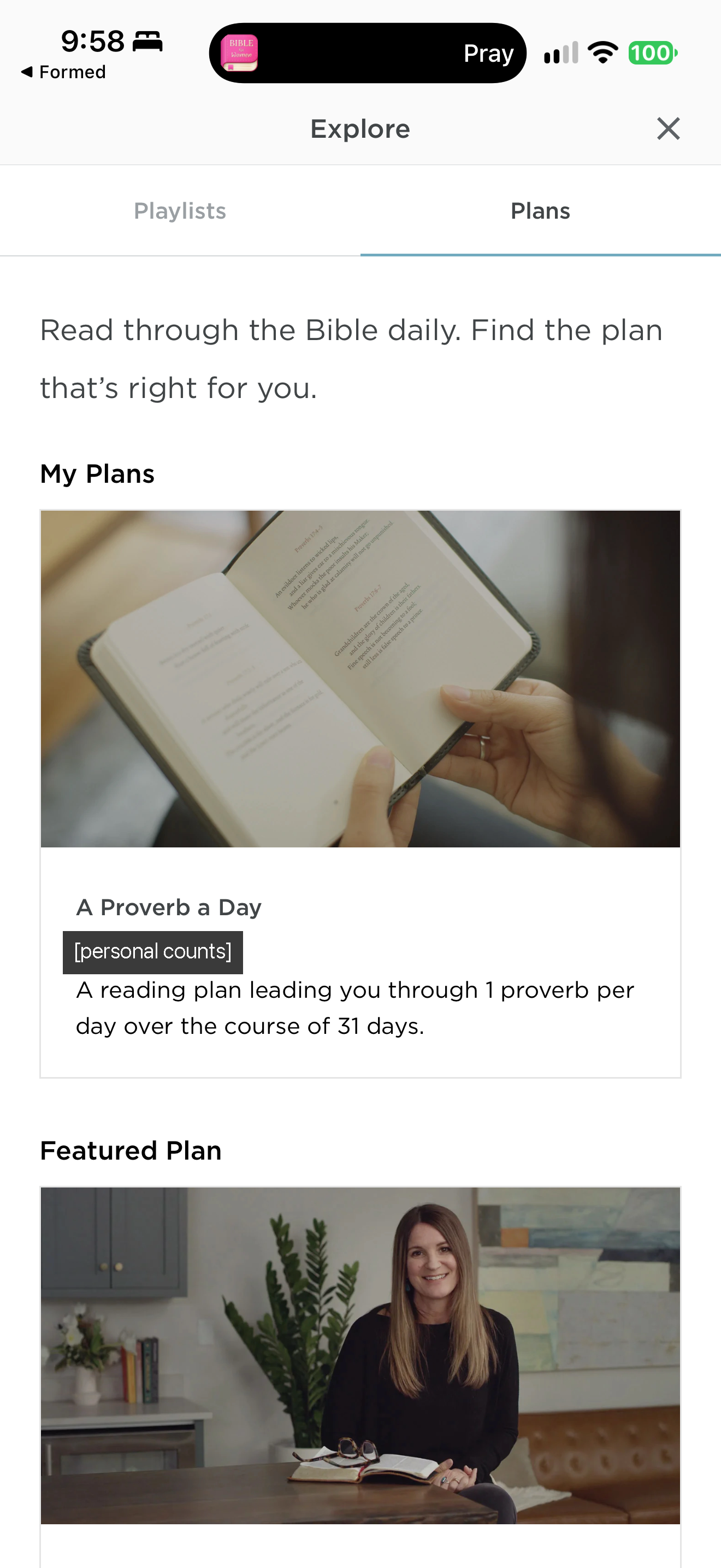 Reading plans in Explore