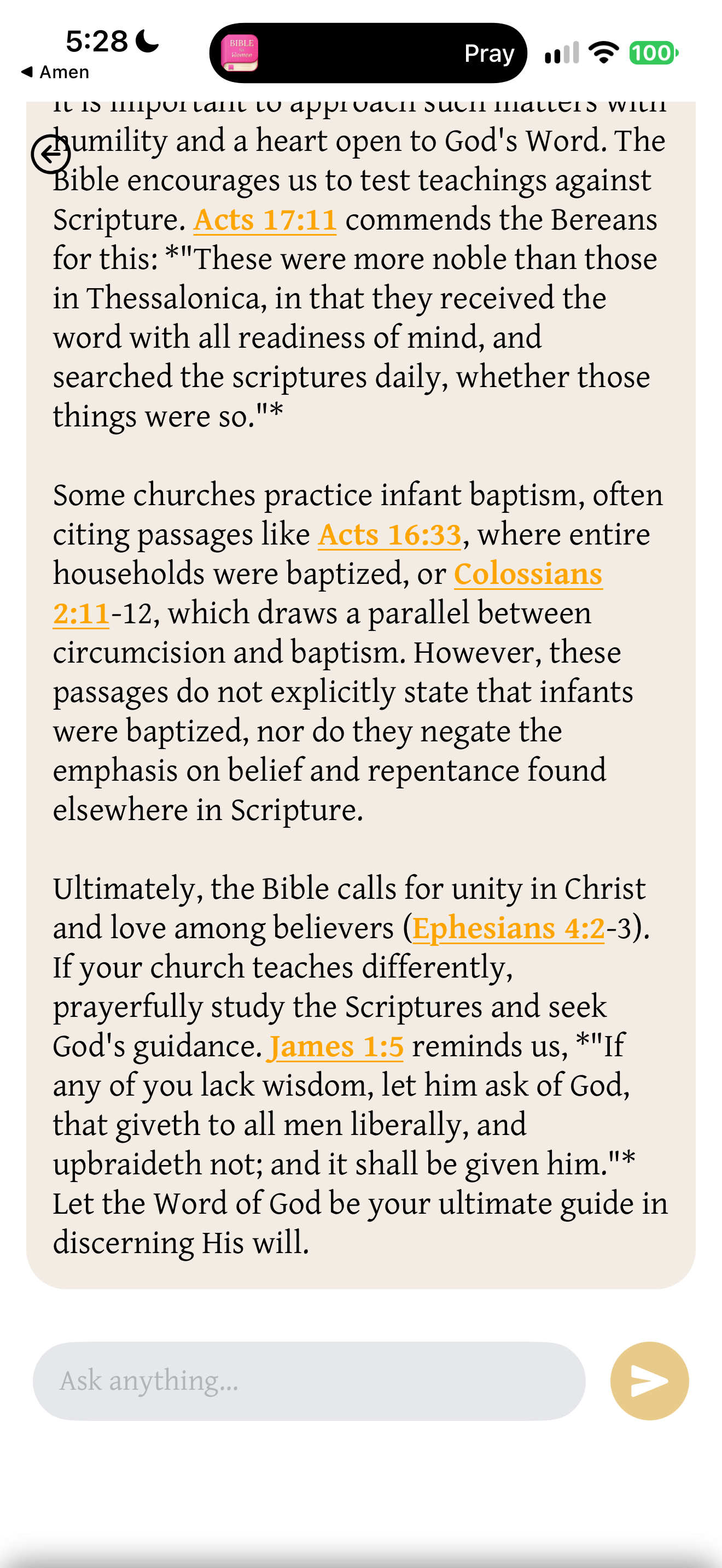 Baptism answer when church differs