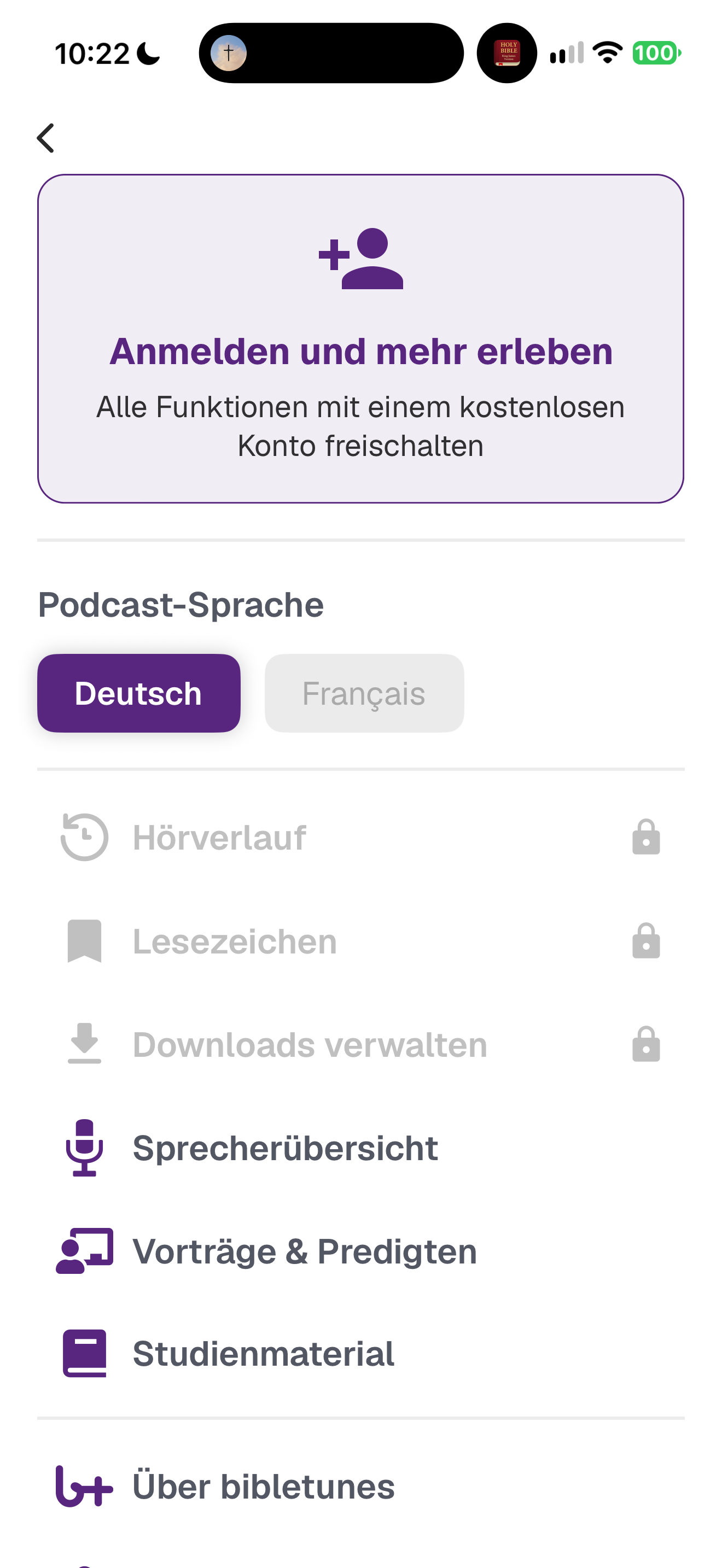 Guest menu with account-locked features