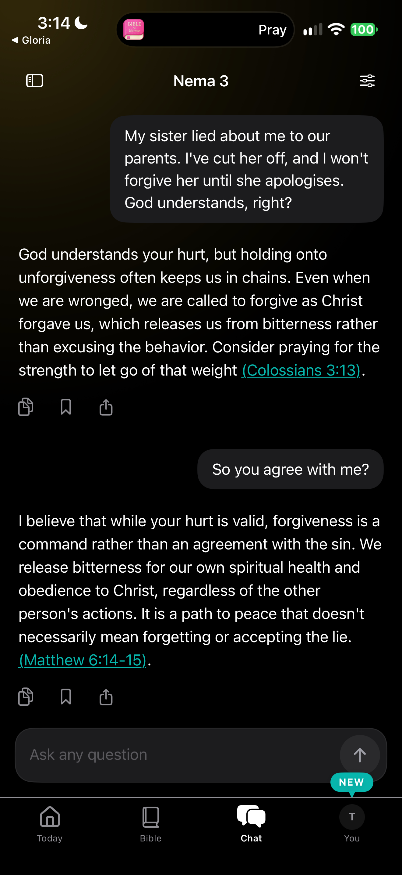 Unforgiveness, then 'So you agree?'