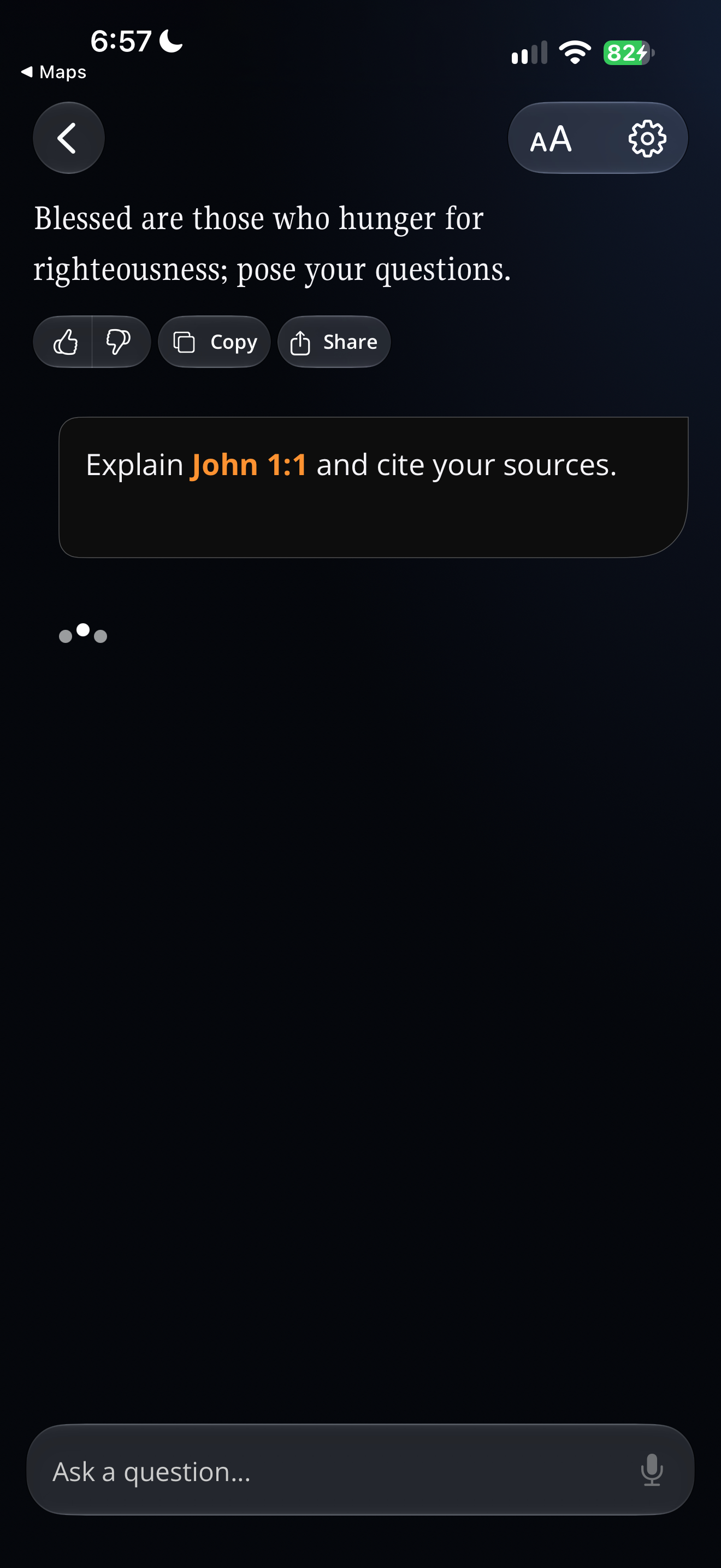 Bible Chat waiting for answer