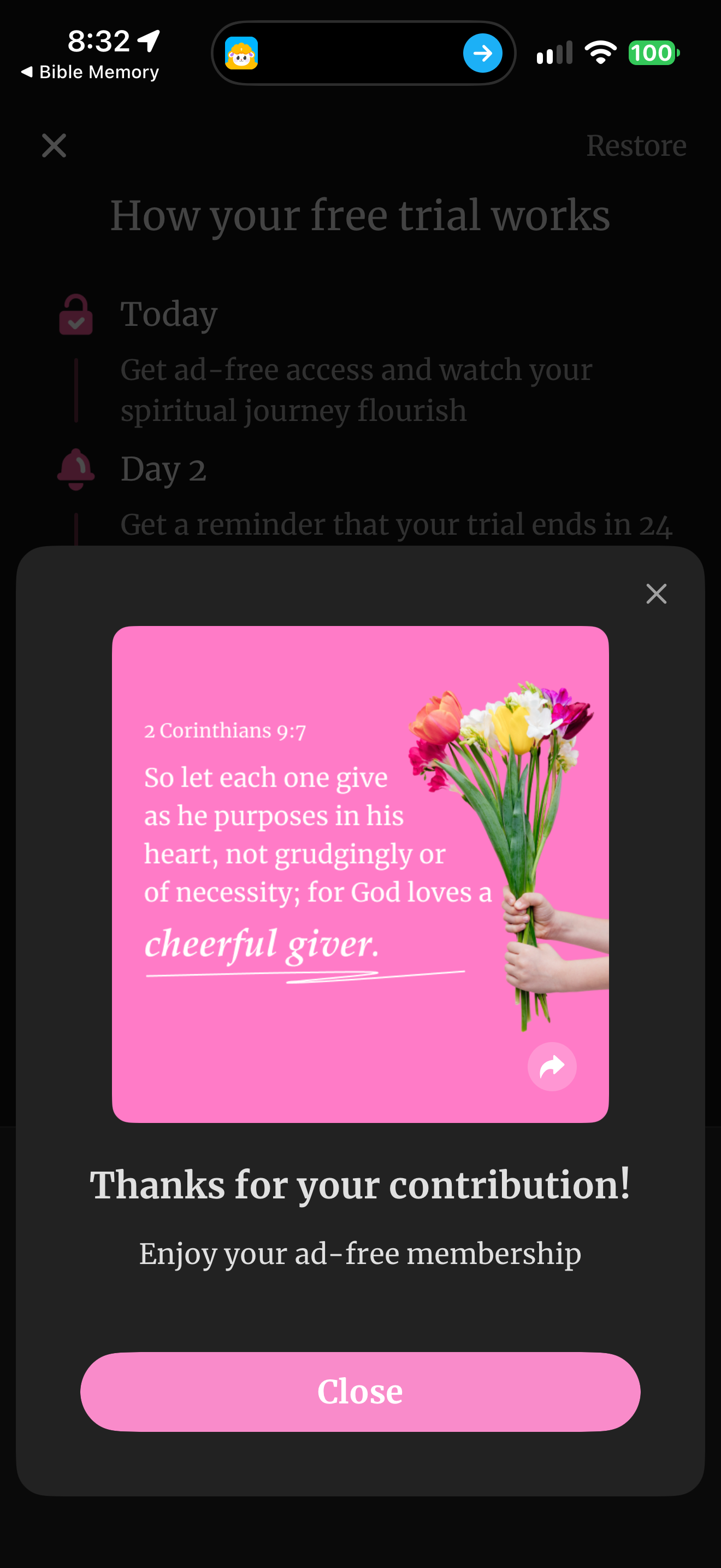 Post-activation contribution message