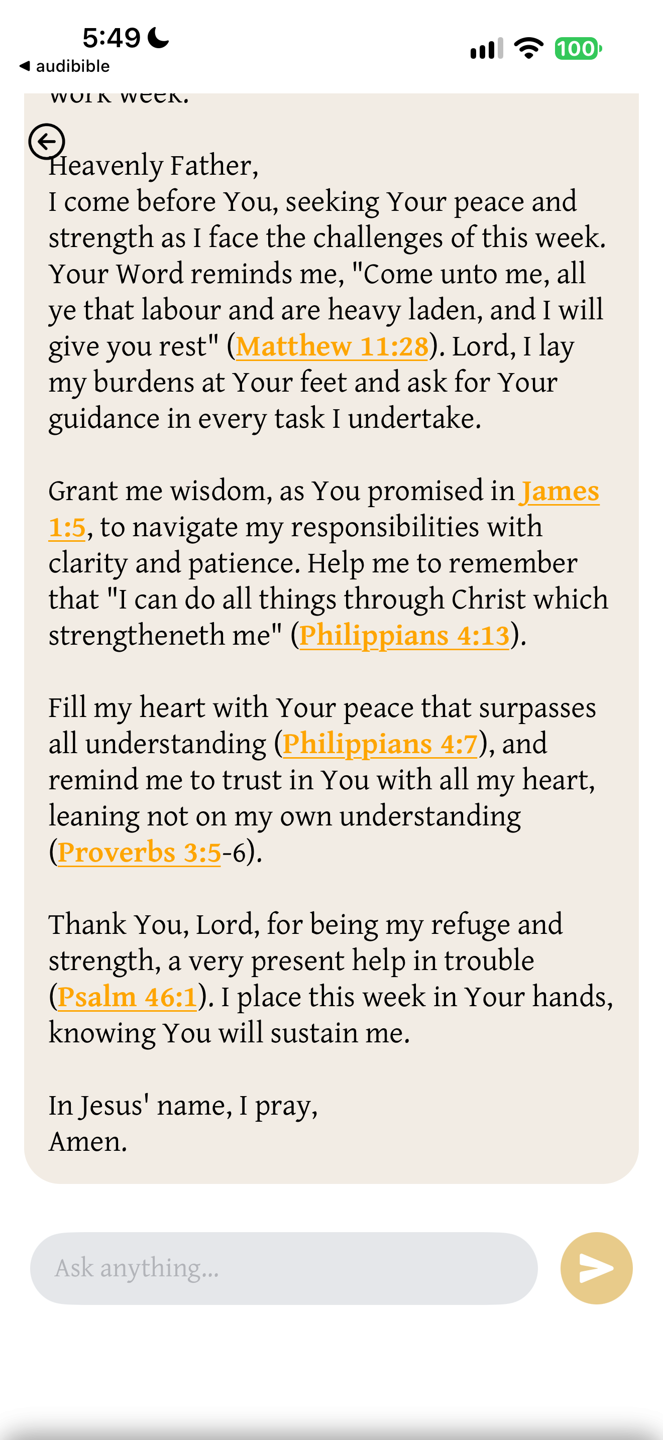 Generated first-person prayer