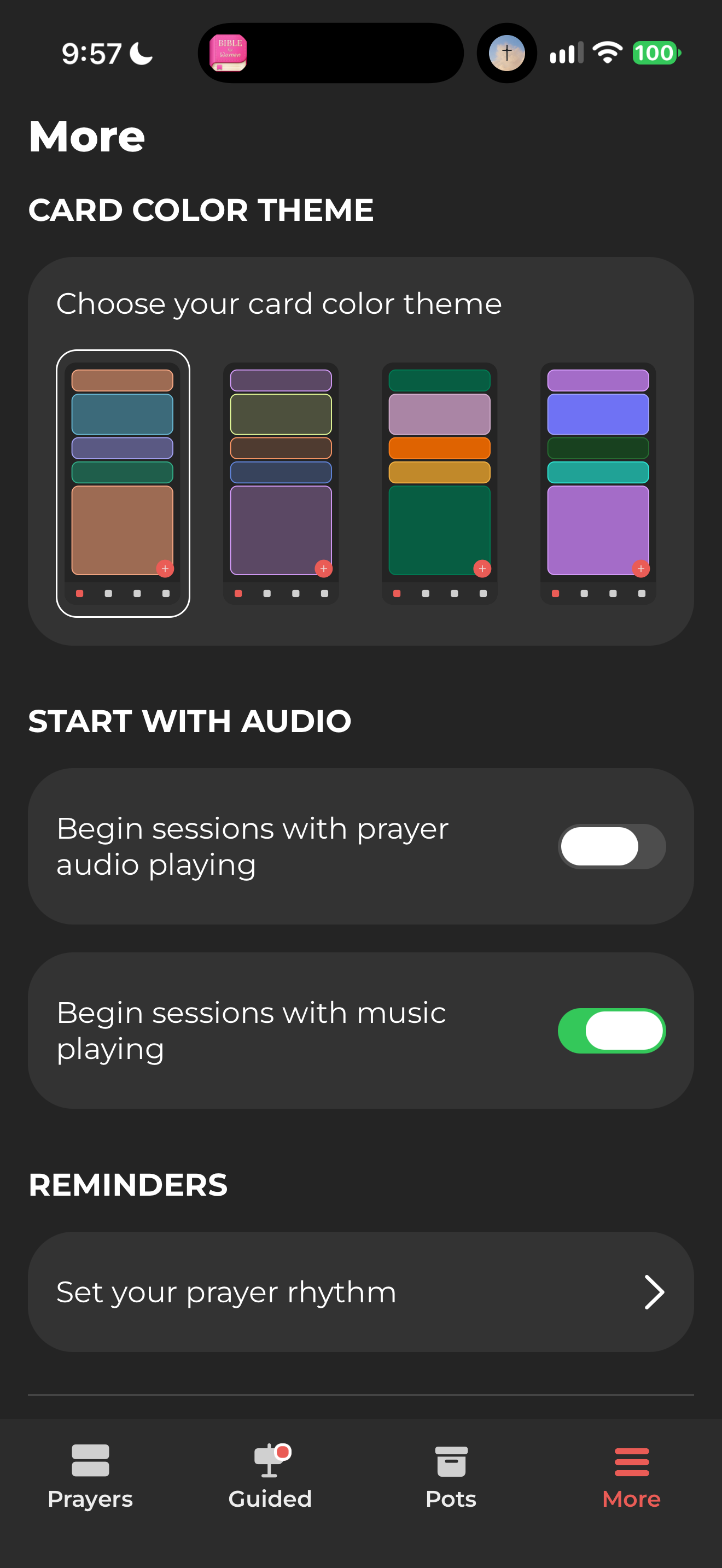Session audio and prayer rhythm entry