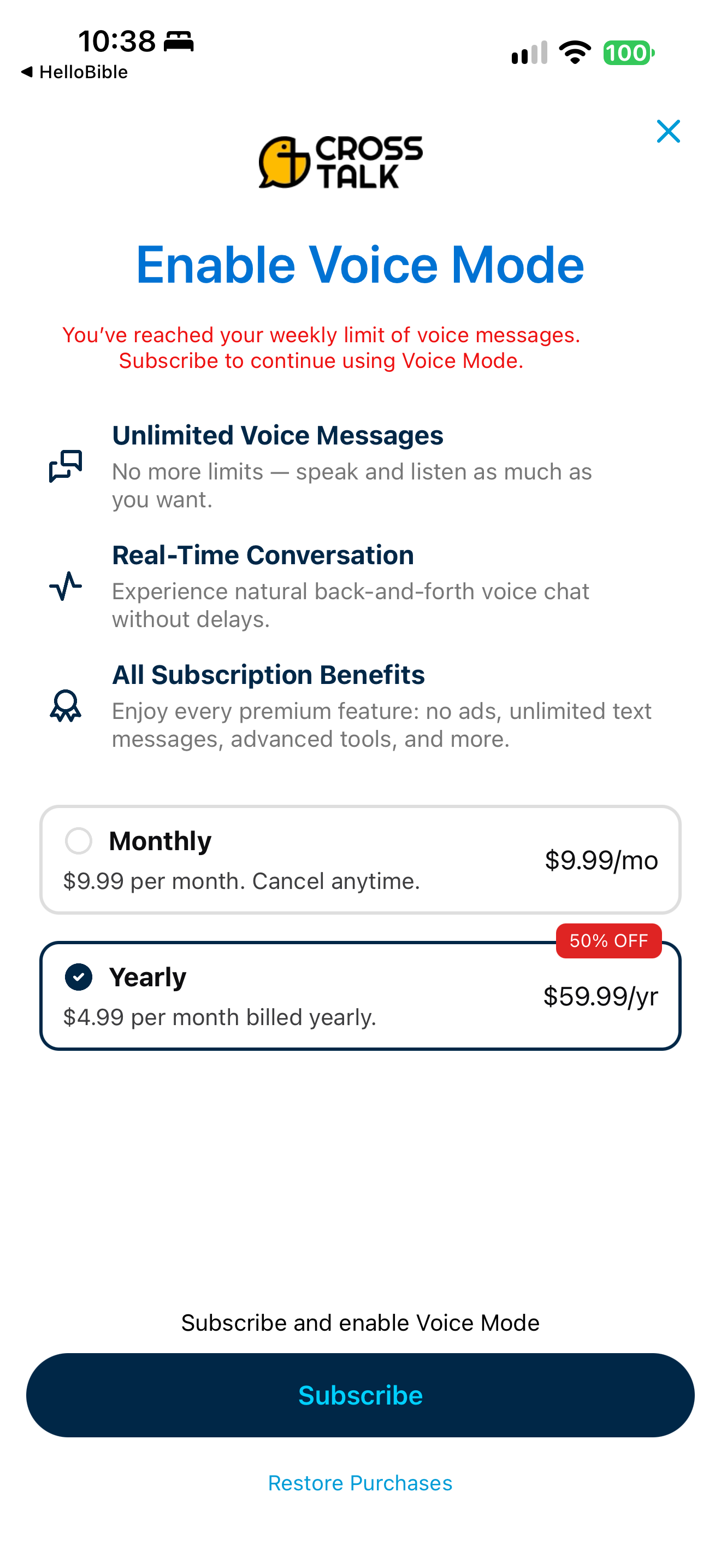 Voice limit paywall
