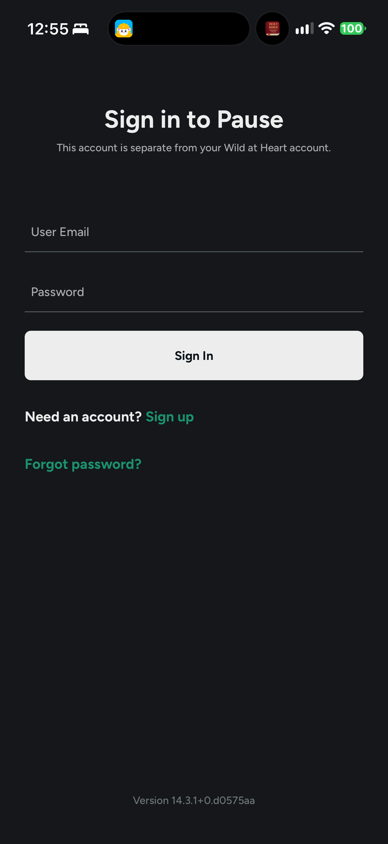 Pause sign-in form