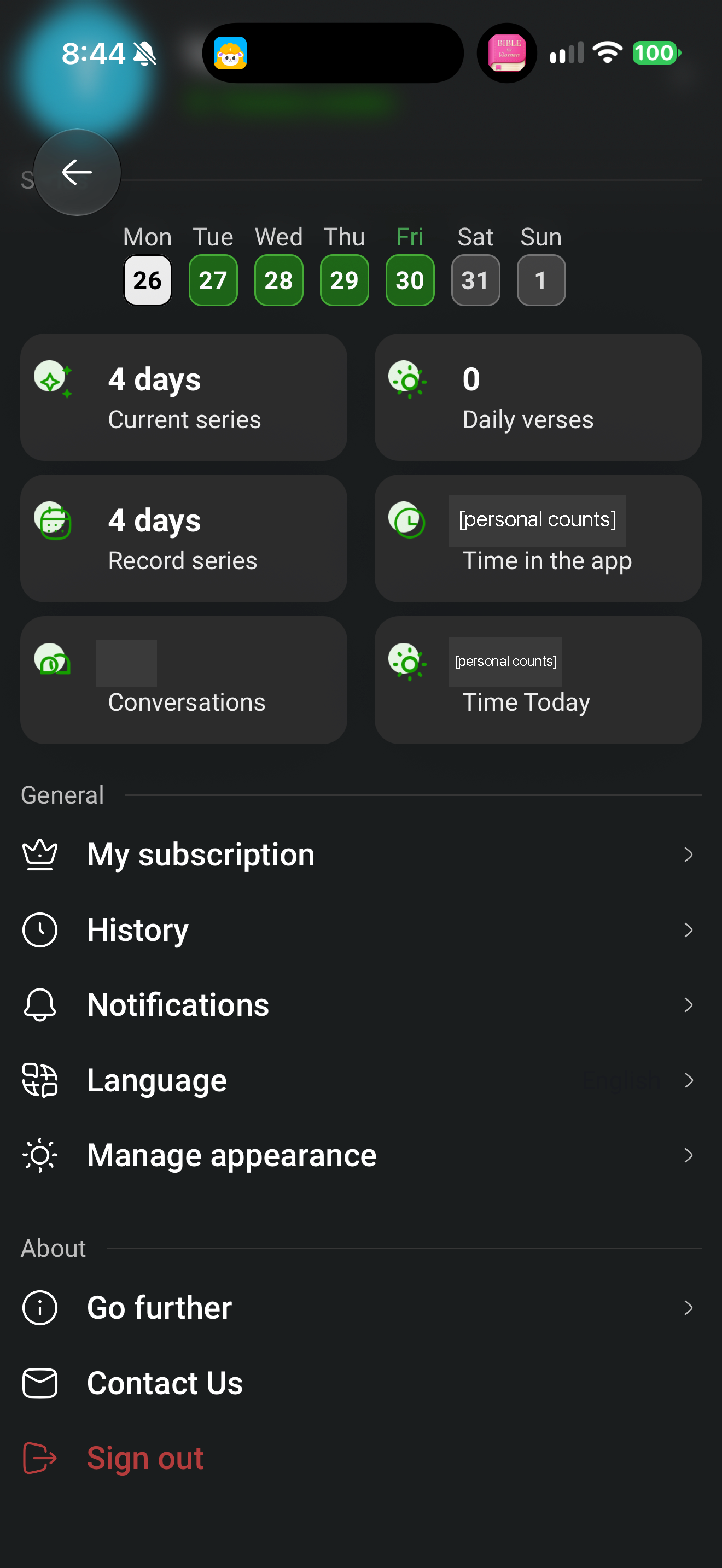 Account settings without a memory control