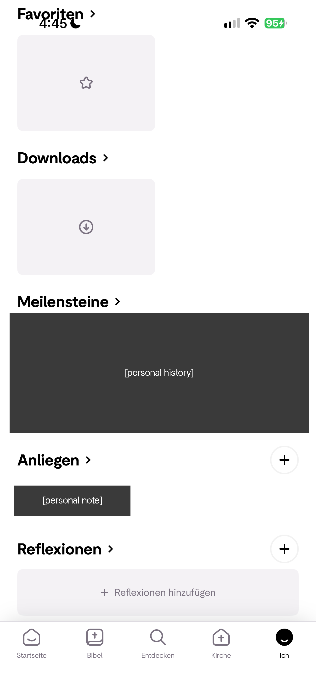 Profile tab, scrolled