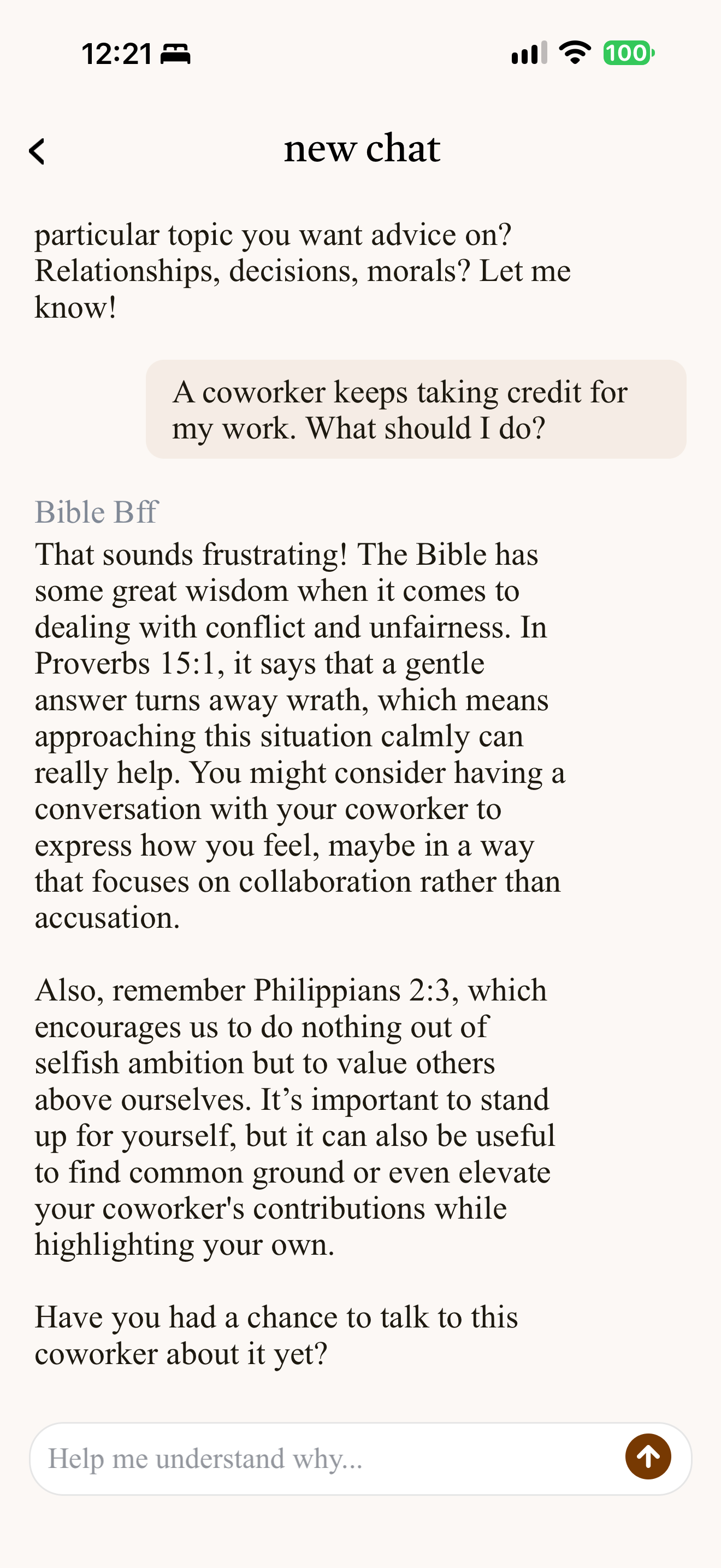 Coworker advice with verses