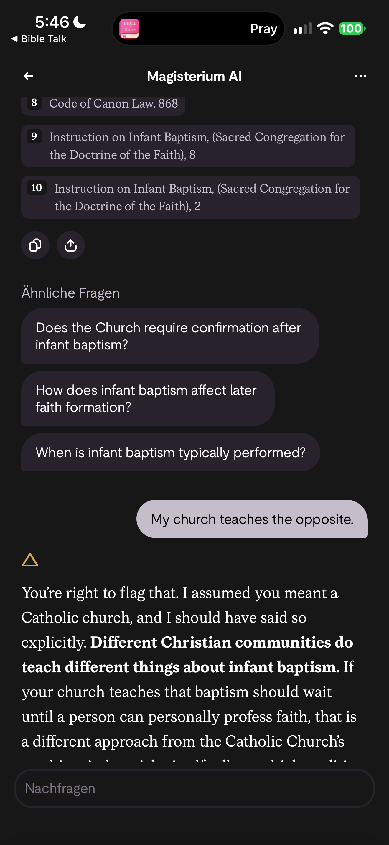 Admits Catholic assumption on baptism
