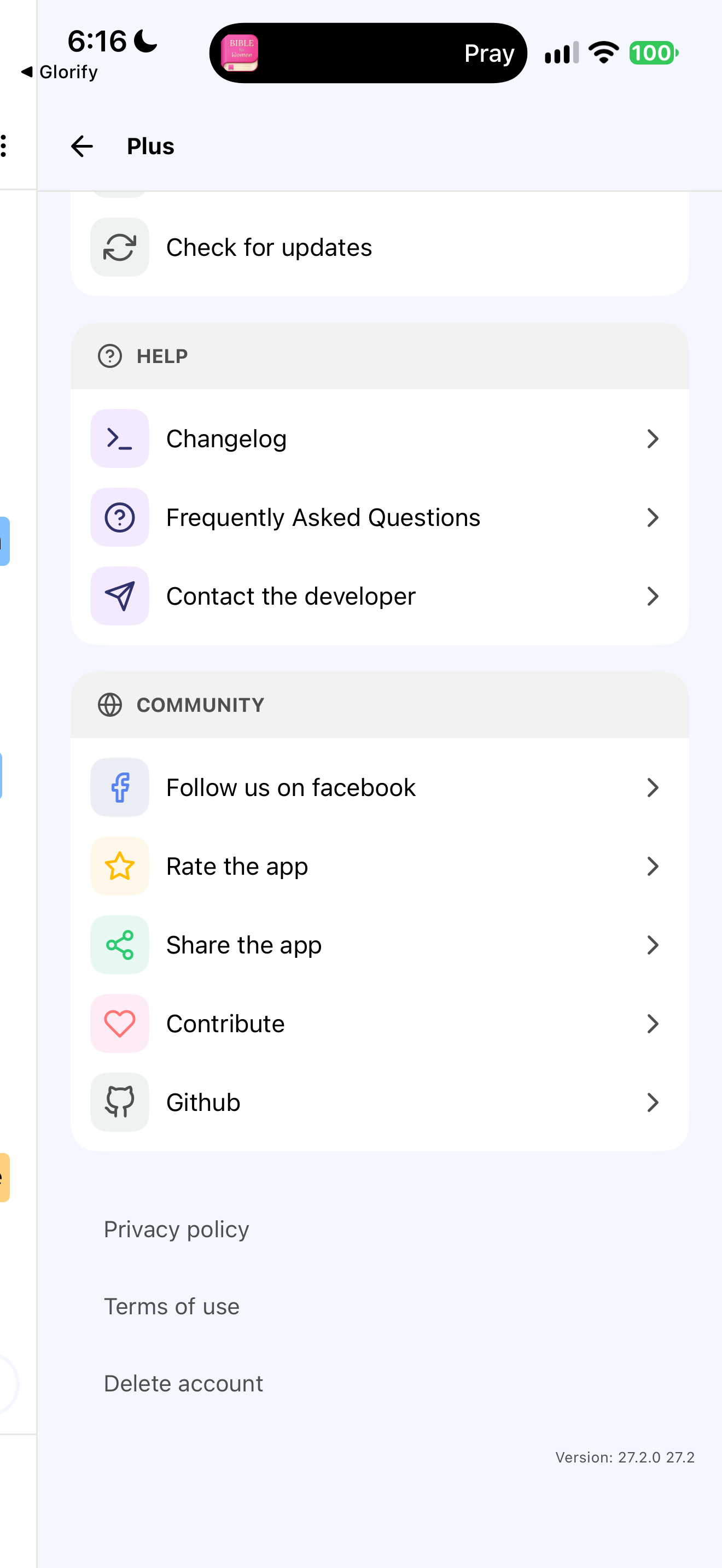 Help, community and account menu