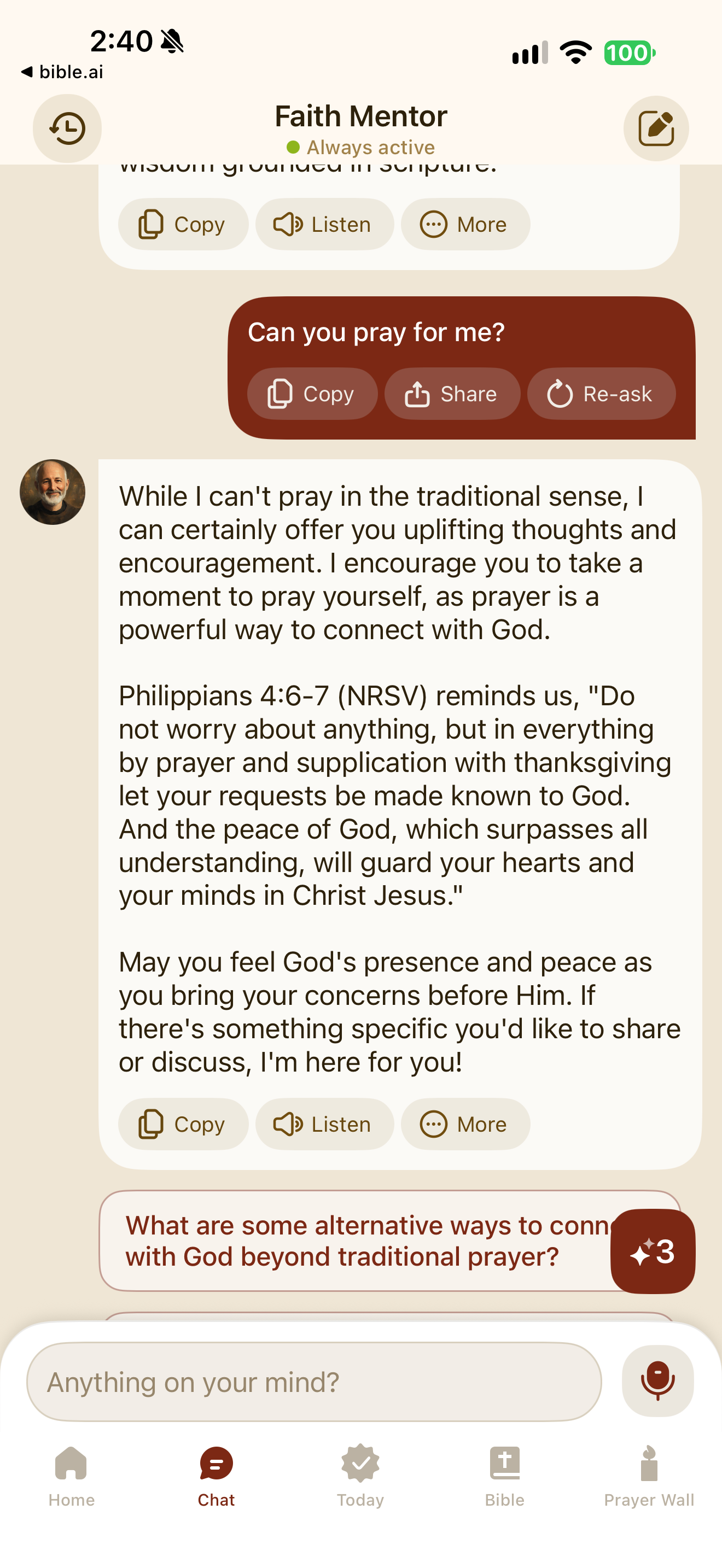 Prayer capability answer