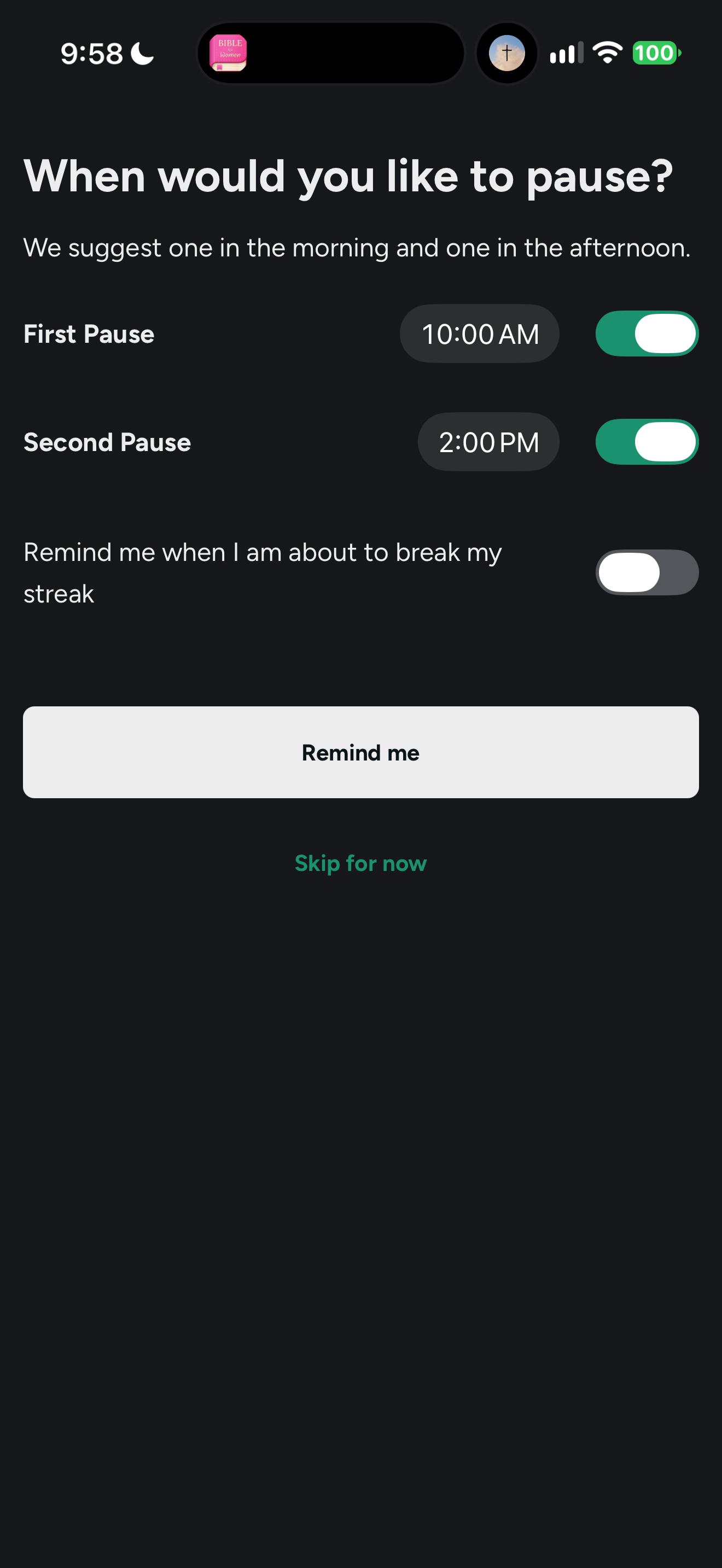 Two suggested pause times