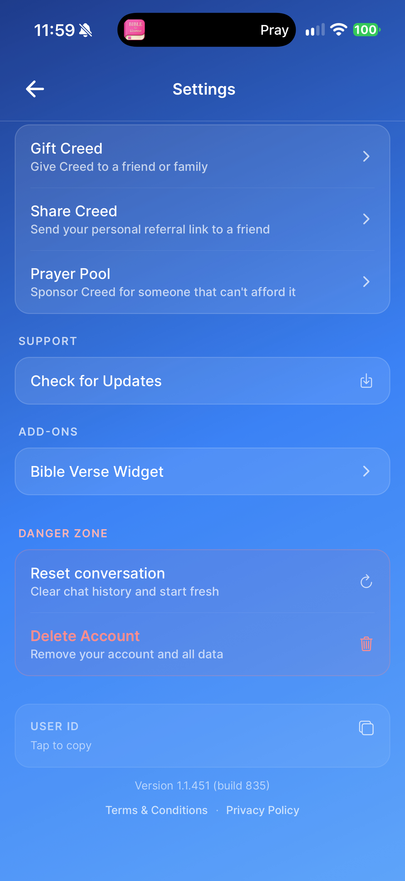 Reset conversation and delete account