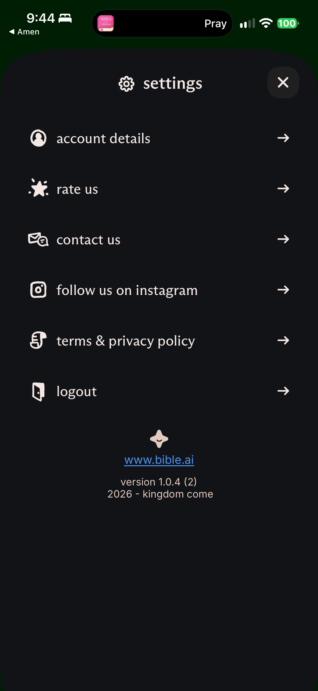 Settings menu