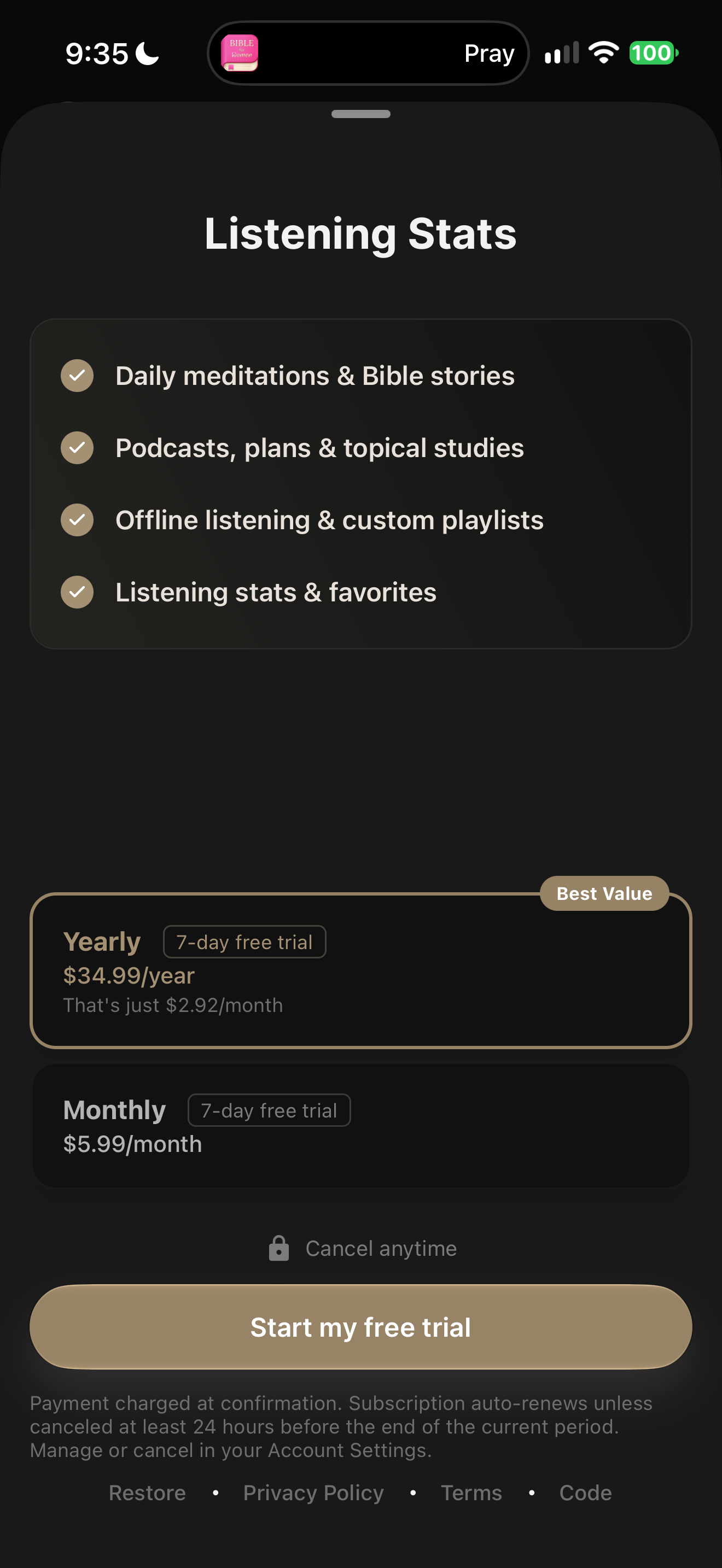 Listening Stats paywall
