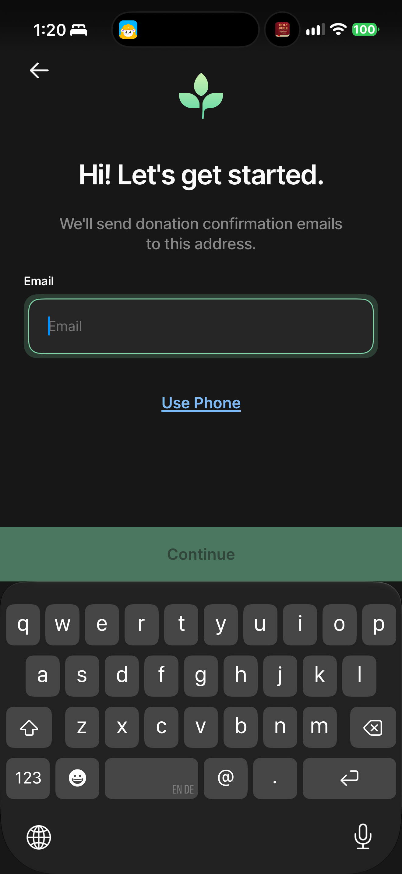 Blank giving email entry