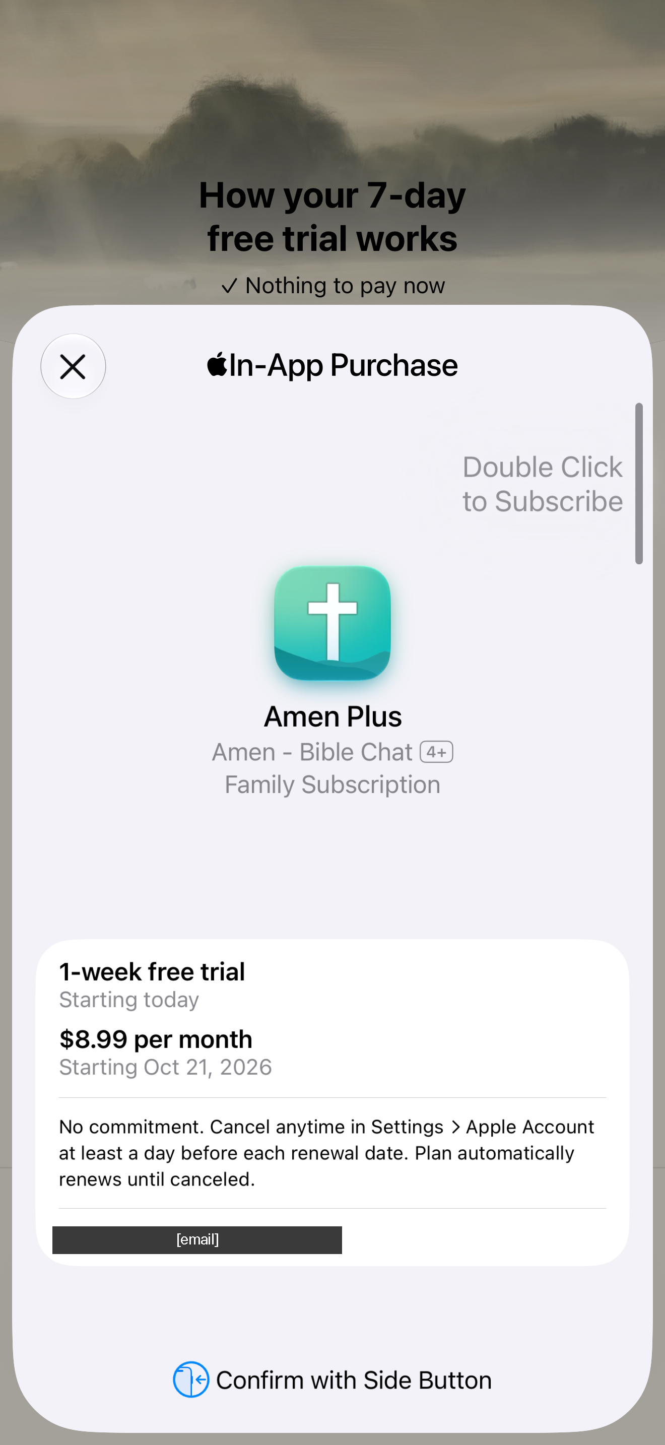 Apple trial confirmation sheet