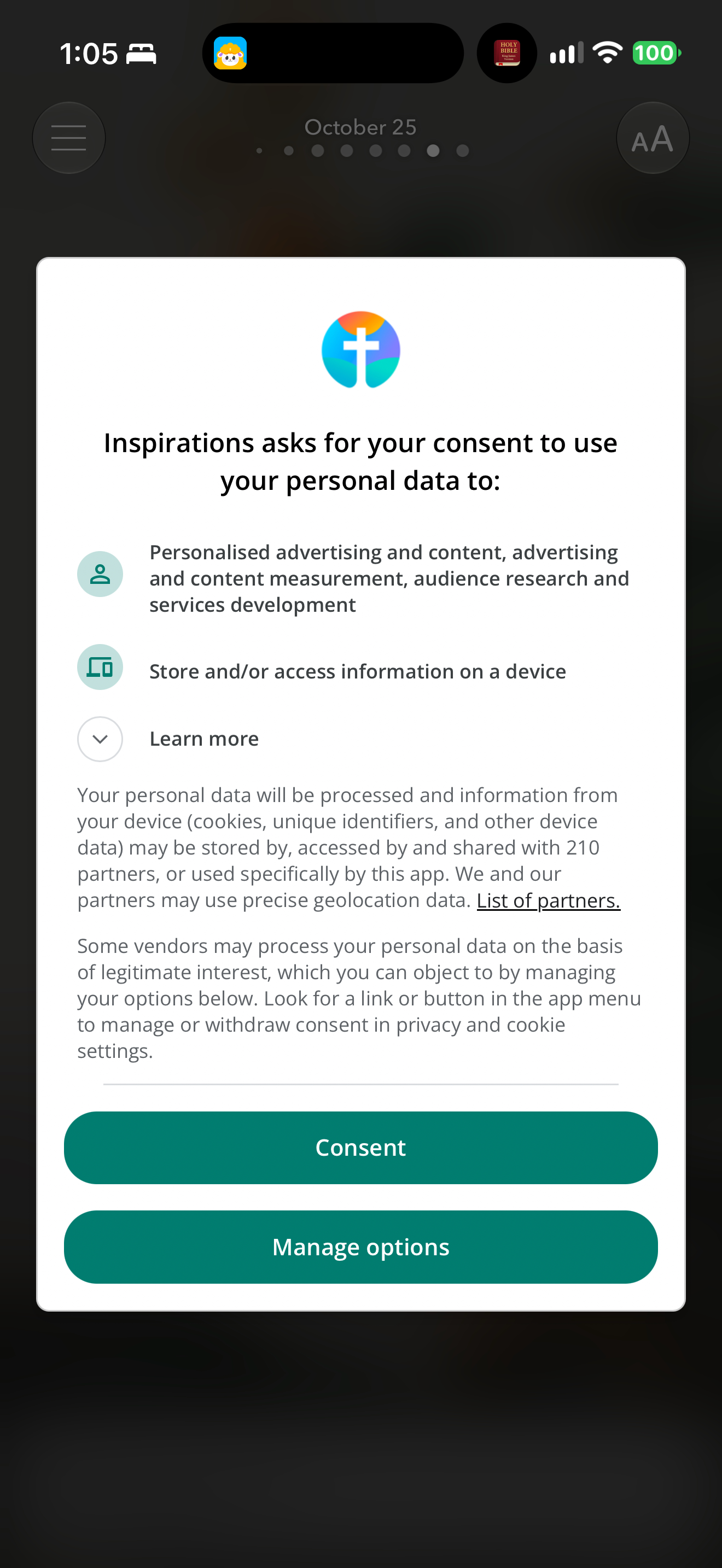 Advertising consent before the reader