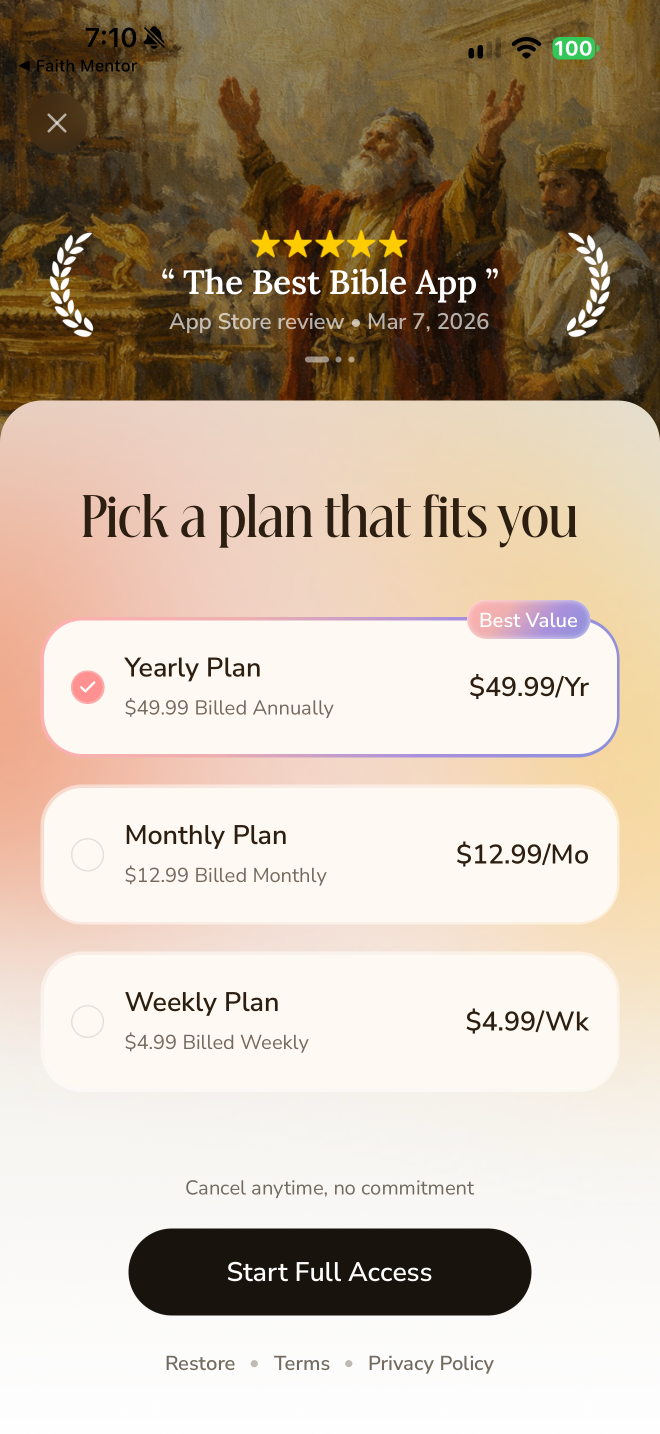 Standard weekly monthly and yearly plans