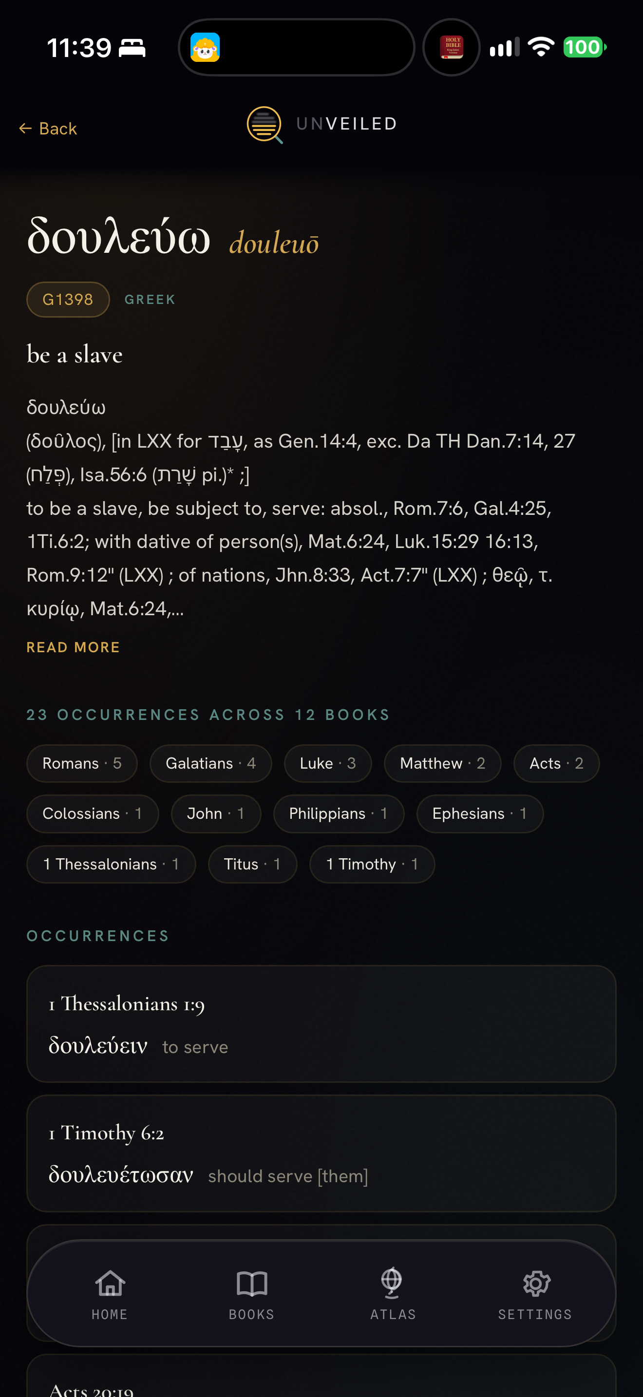 Greek lexicon and occurrences