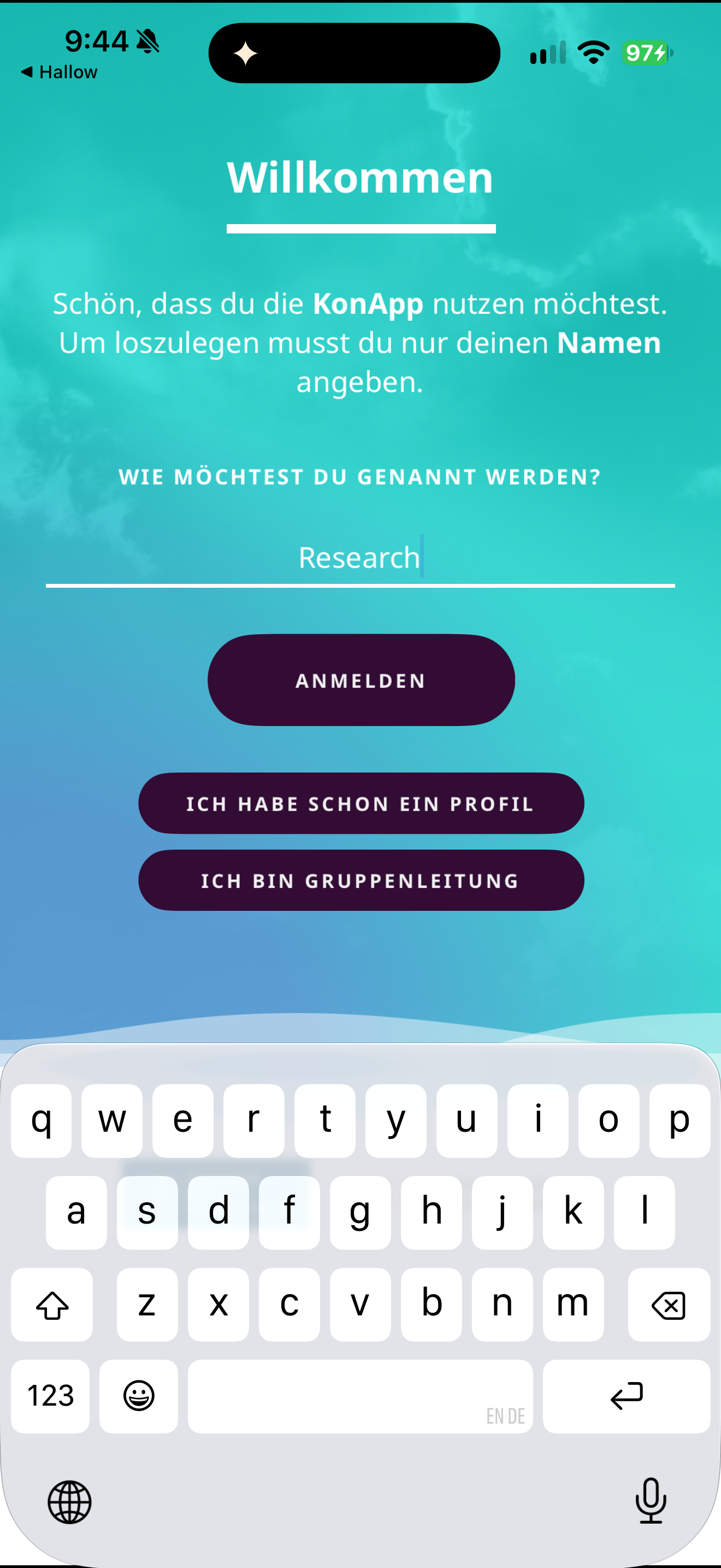 KonApp research name entry
