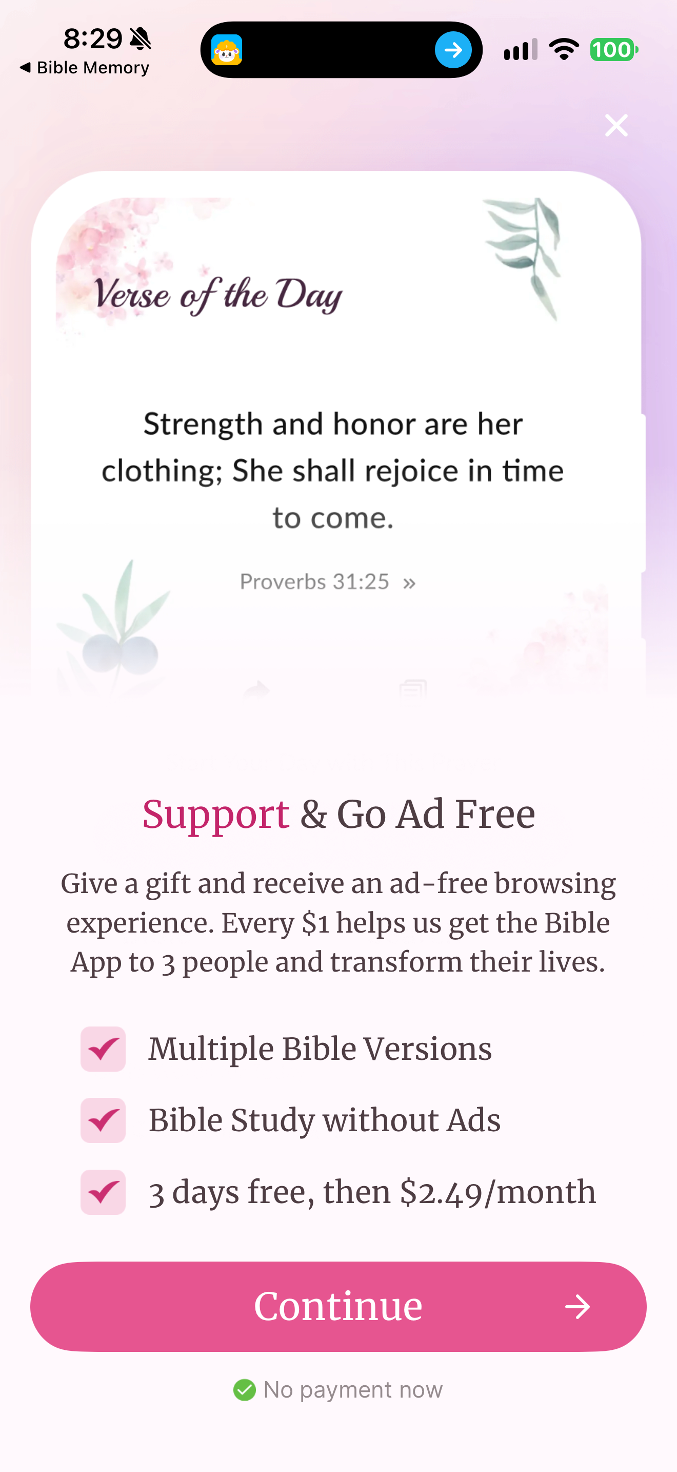 Support-framed ad-free trial