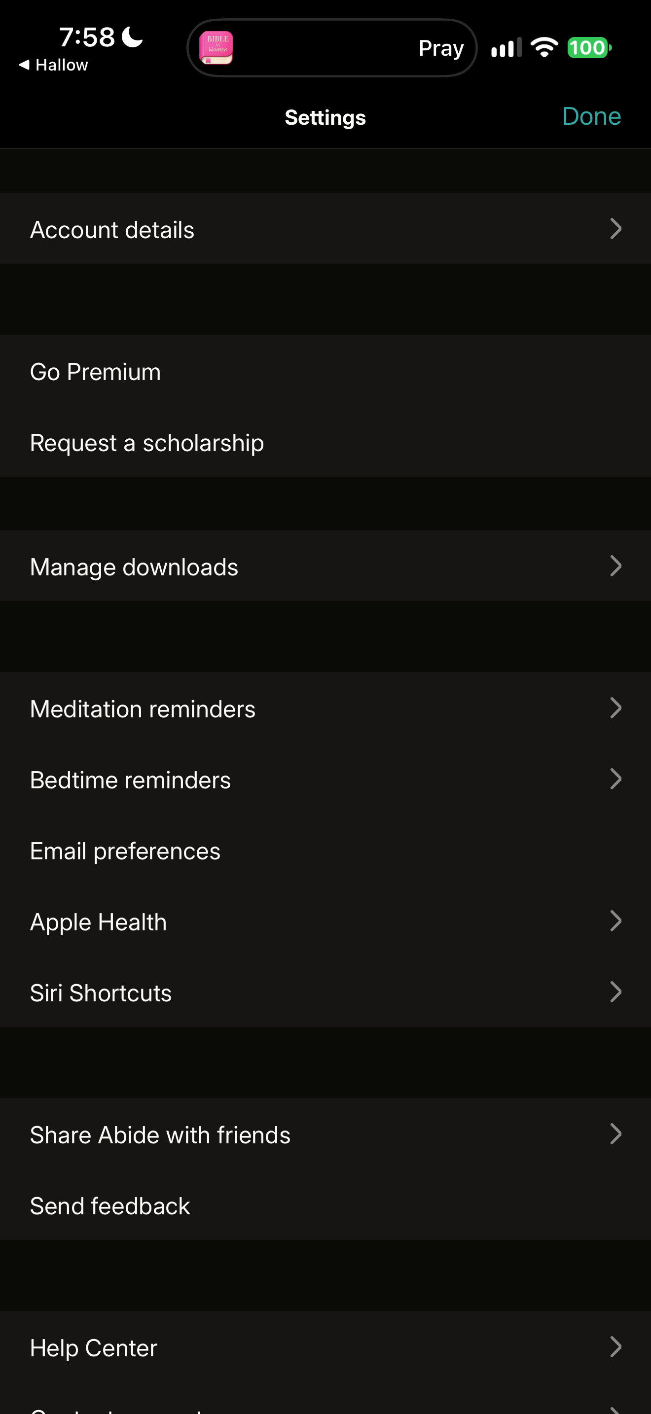 Settings with scholarship request