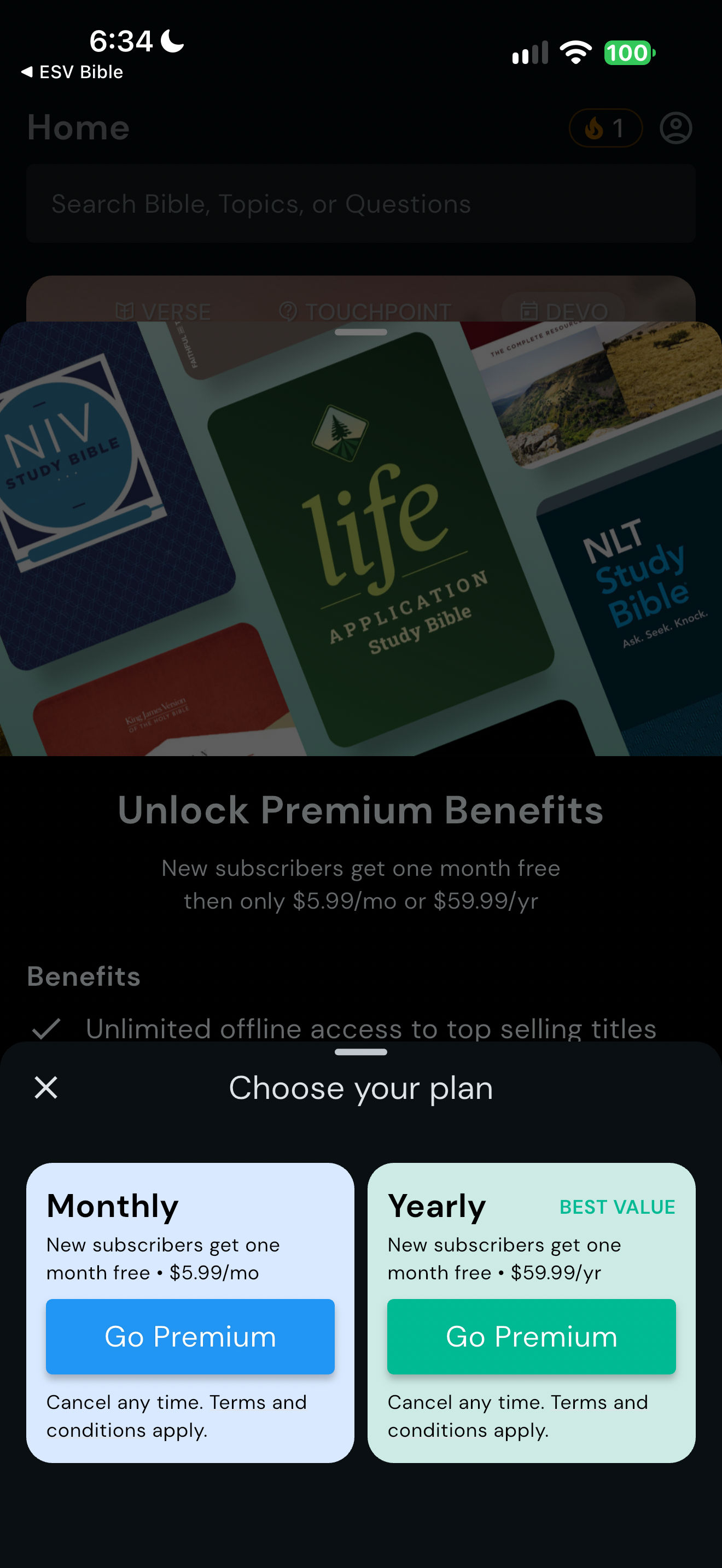 Monthly and yearly trial choices
