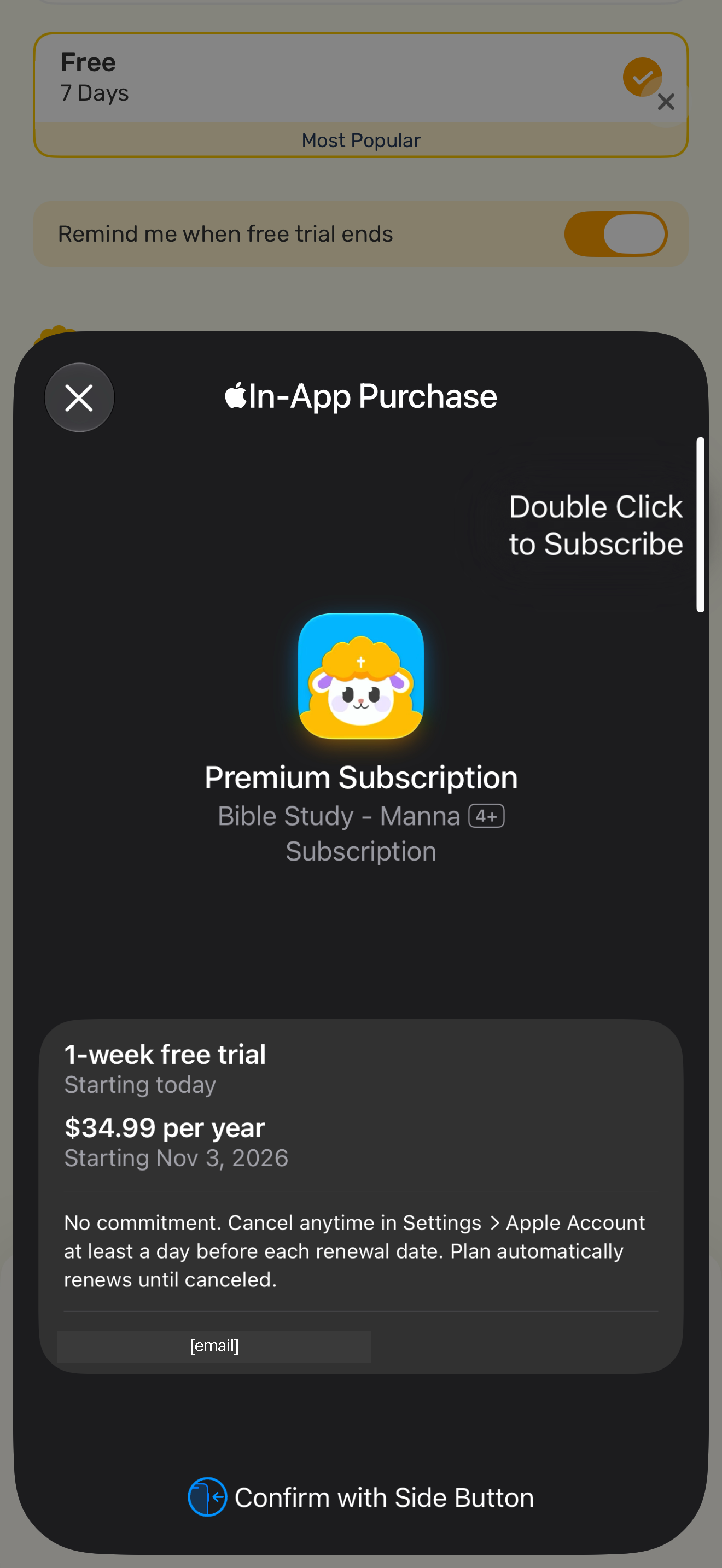 Apple trial confirmation sheet