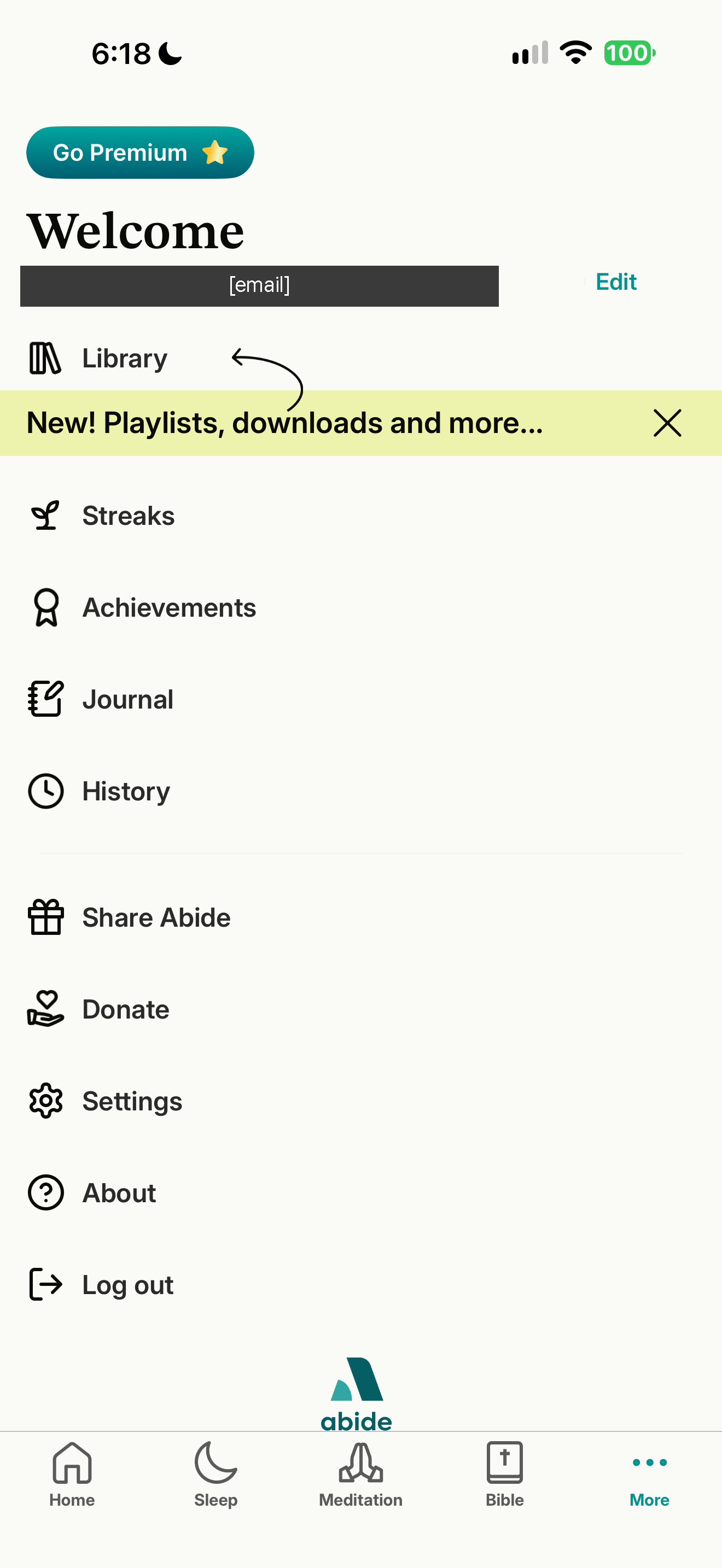 More tab with account header
