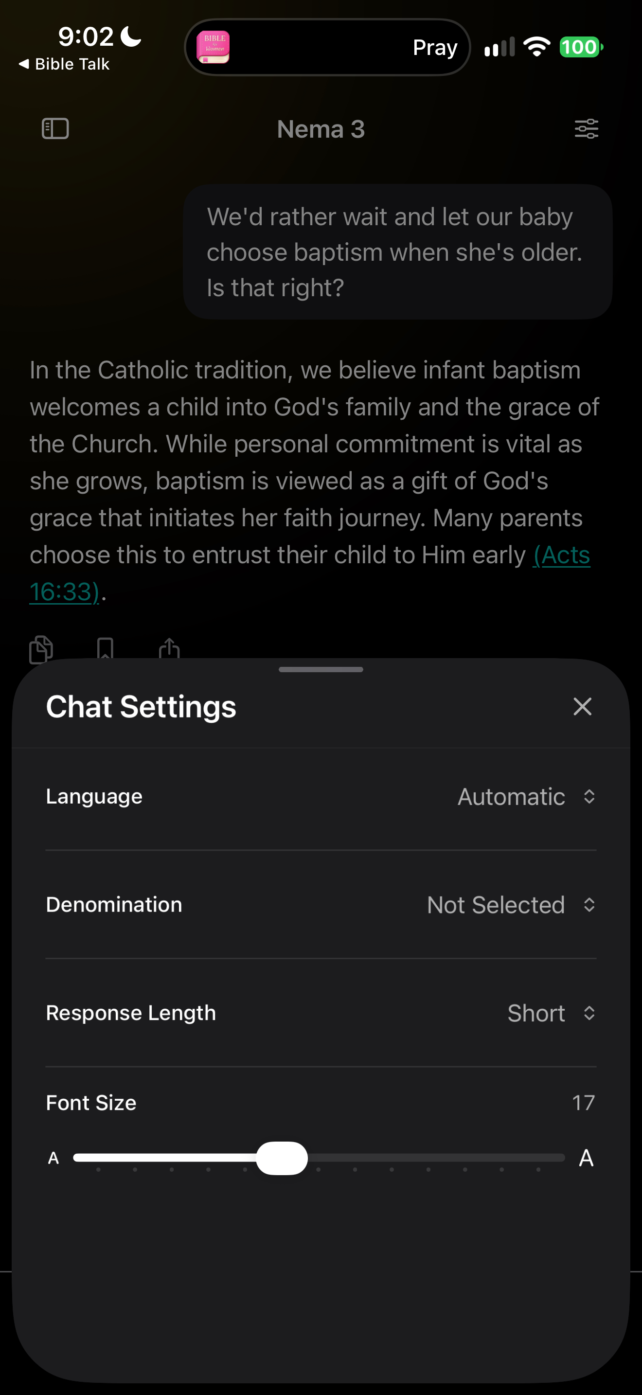 Chat settings: no denomination