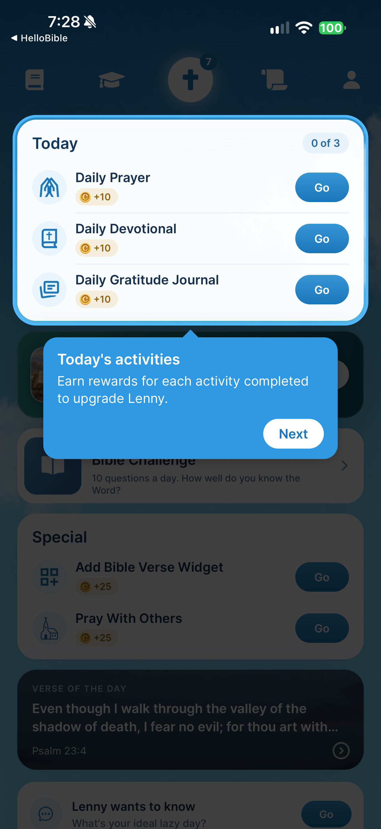 Daily activities earn coins
