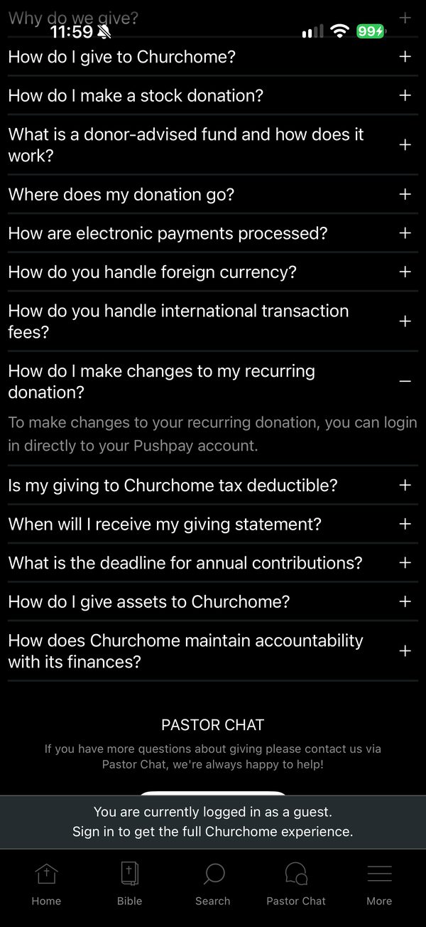 A recurring gift changed in another service
