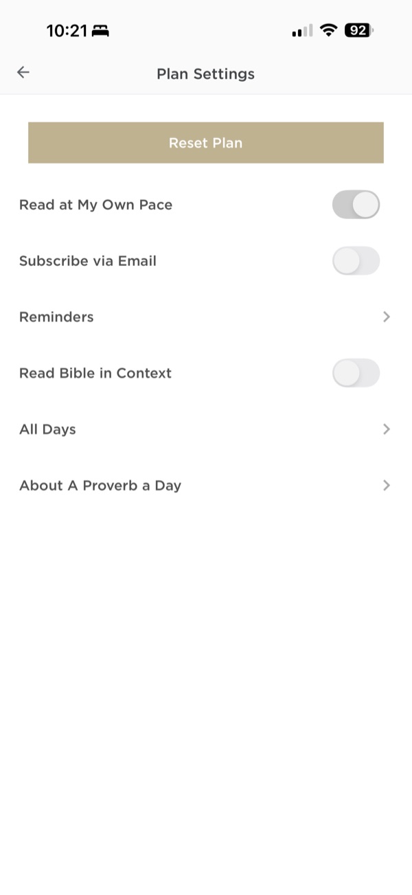 Plan settings with “Read at My Own Pace”