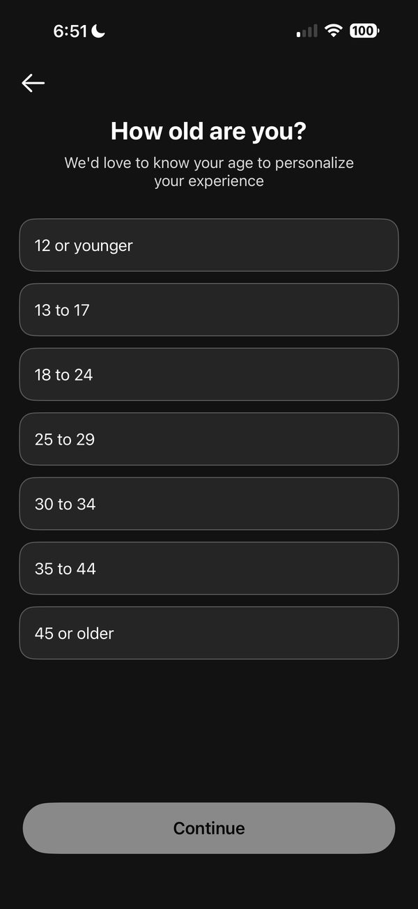 “How old are you?” during setup