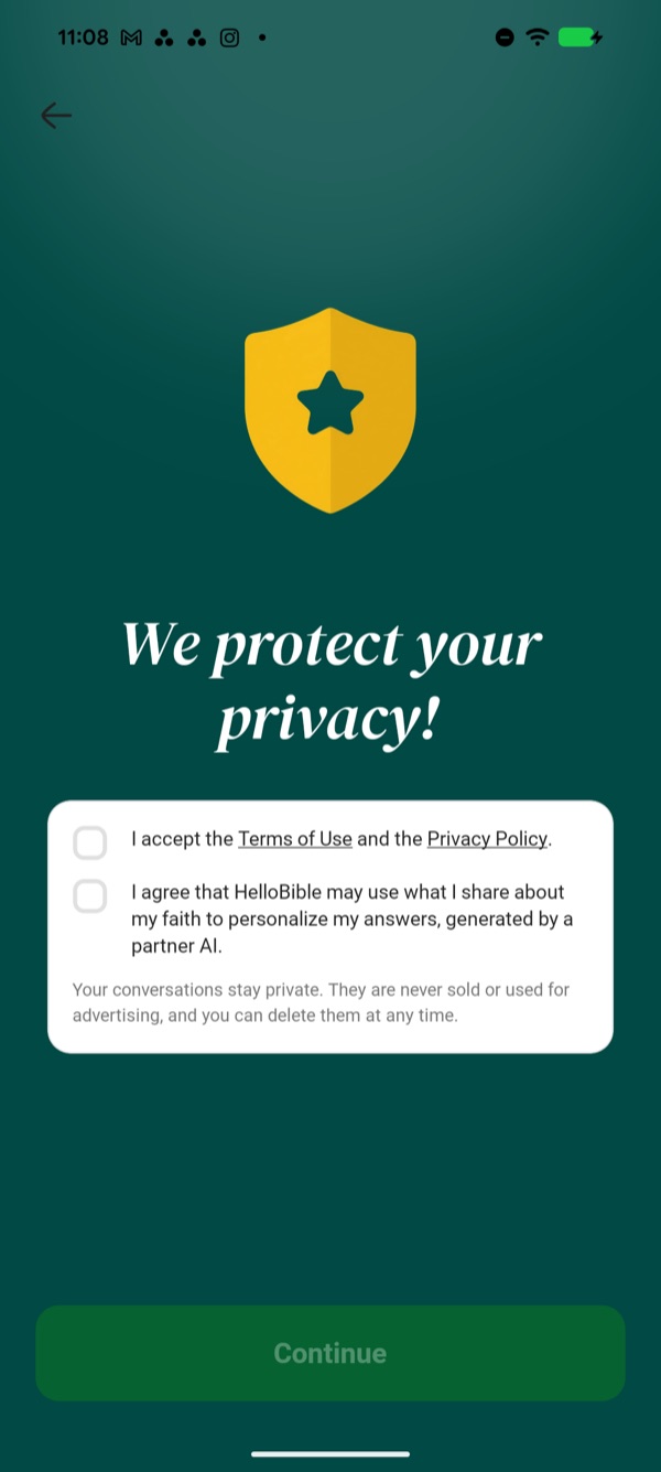 A separate consent for using faith data with a partner AI