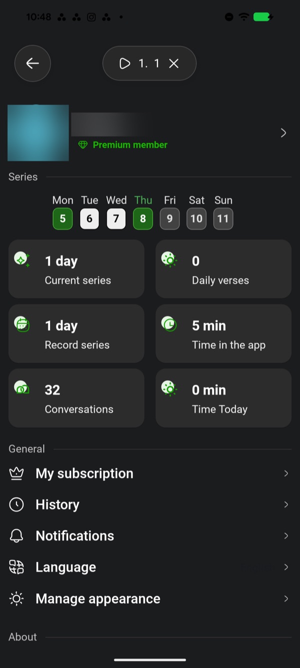 A profile of series, time in the app and conversations