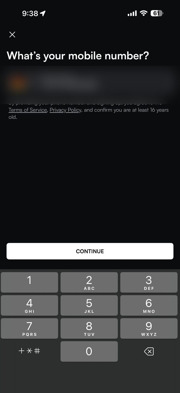 A mobile number at sign-up