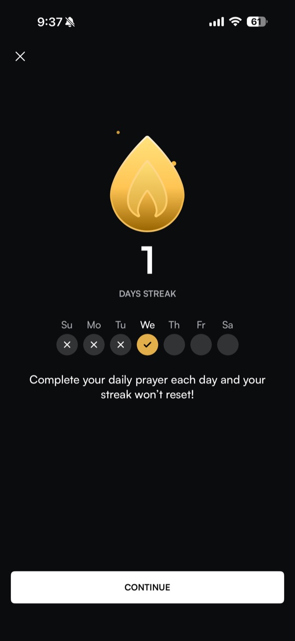A prayer streak with missed days crossed out